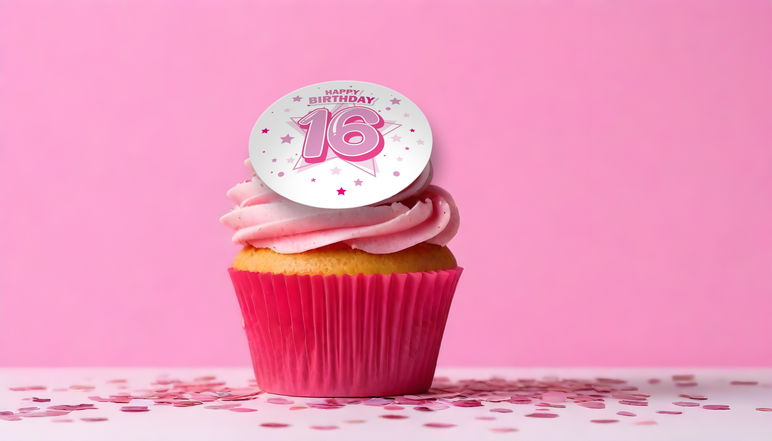 Happy 16th birthday cupcake with printed edible cupcake topper
