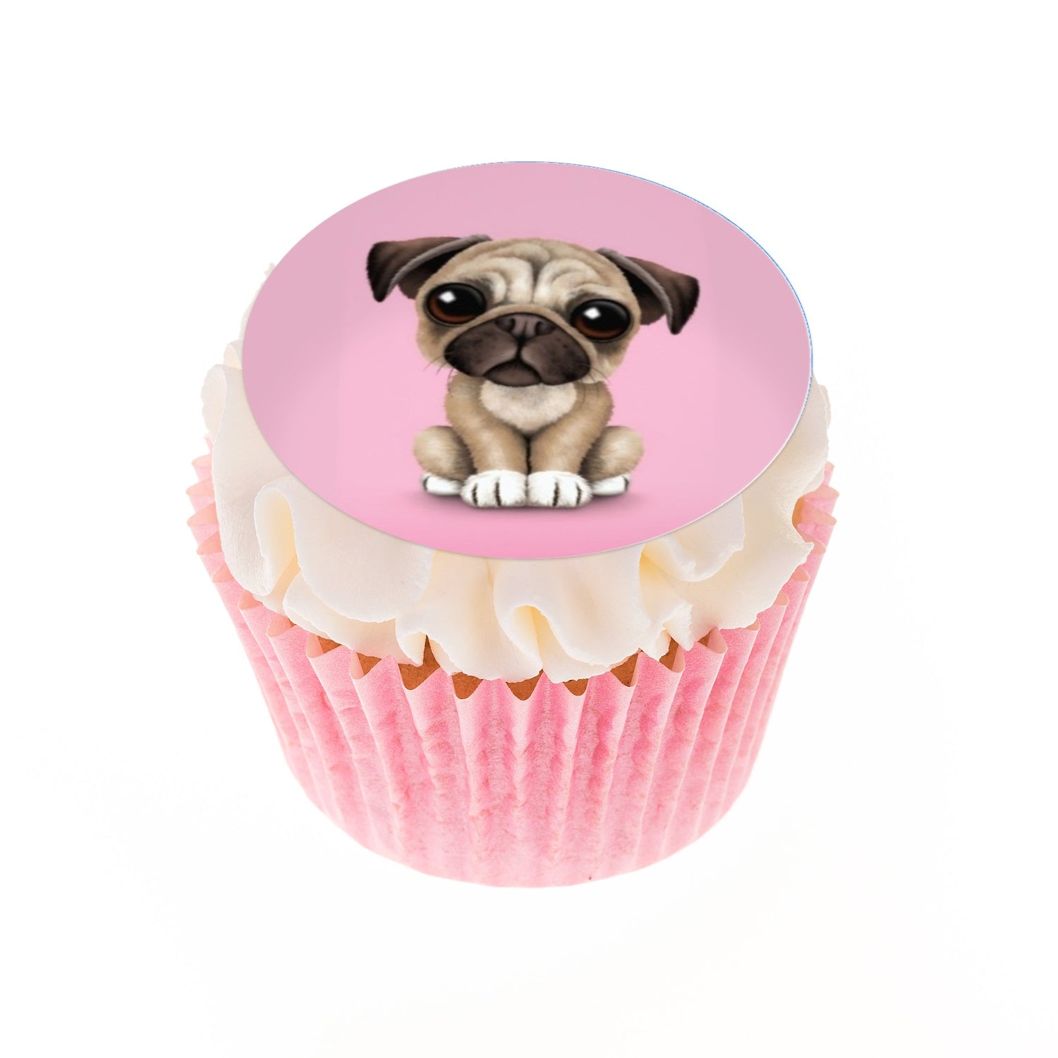 Cute edible cake toppers with a pink pug puppy image