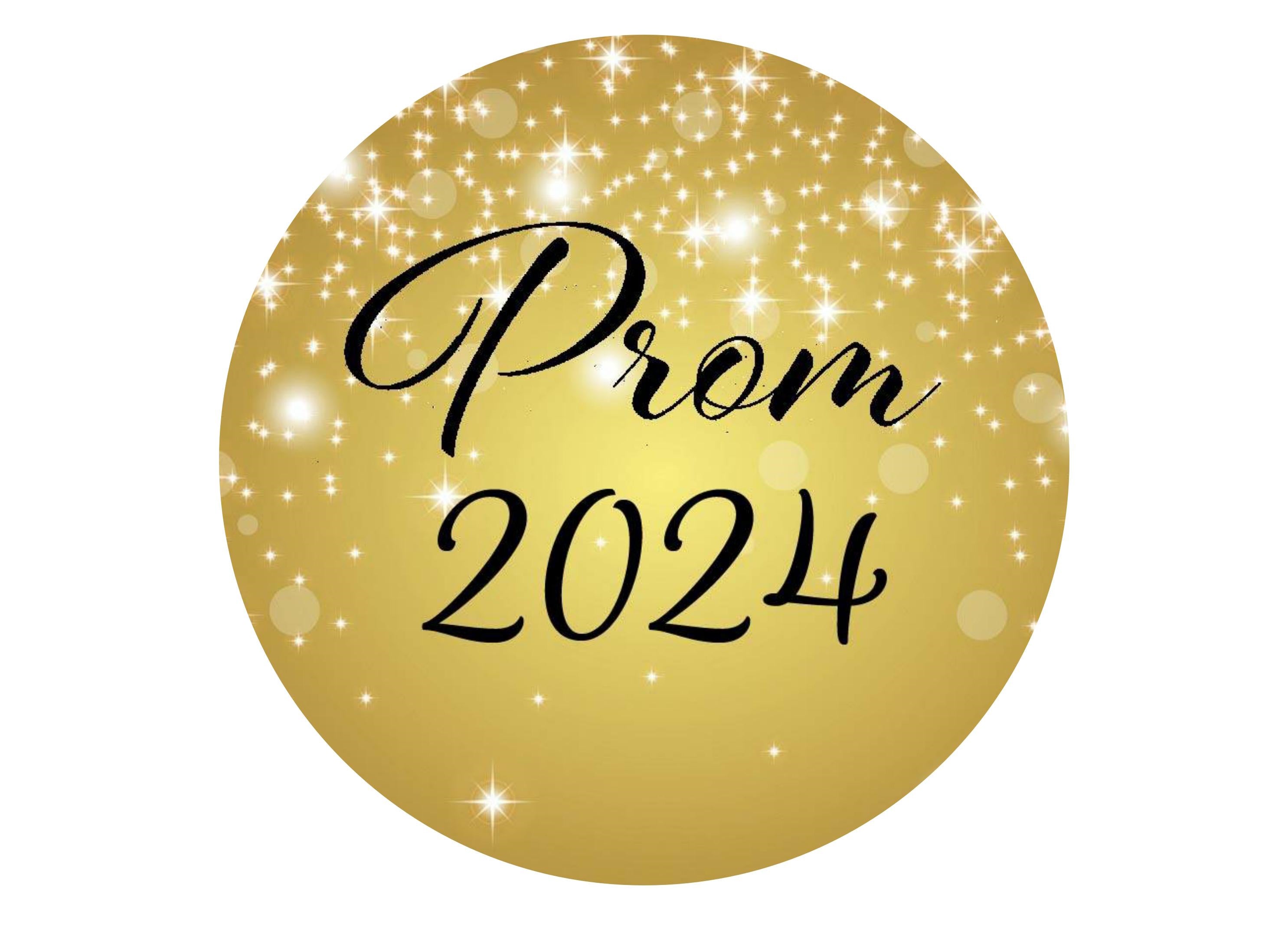 Large cake topper with a gold and black design for Prom 2024