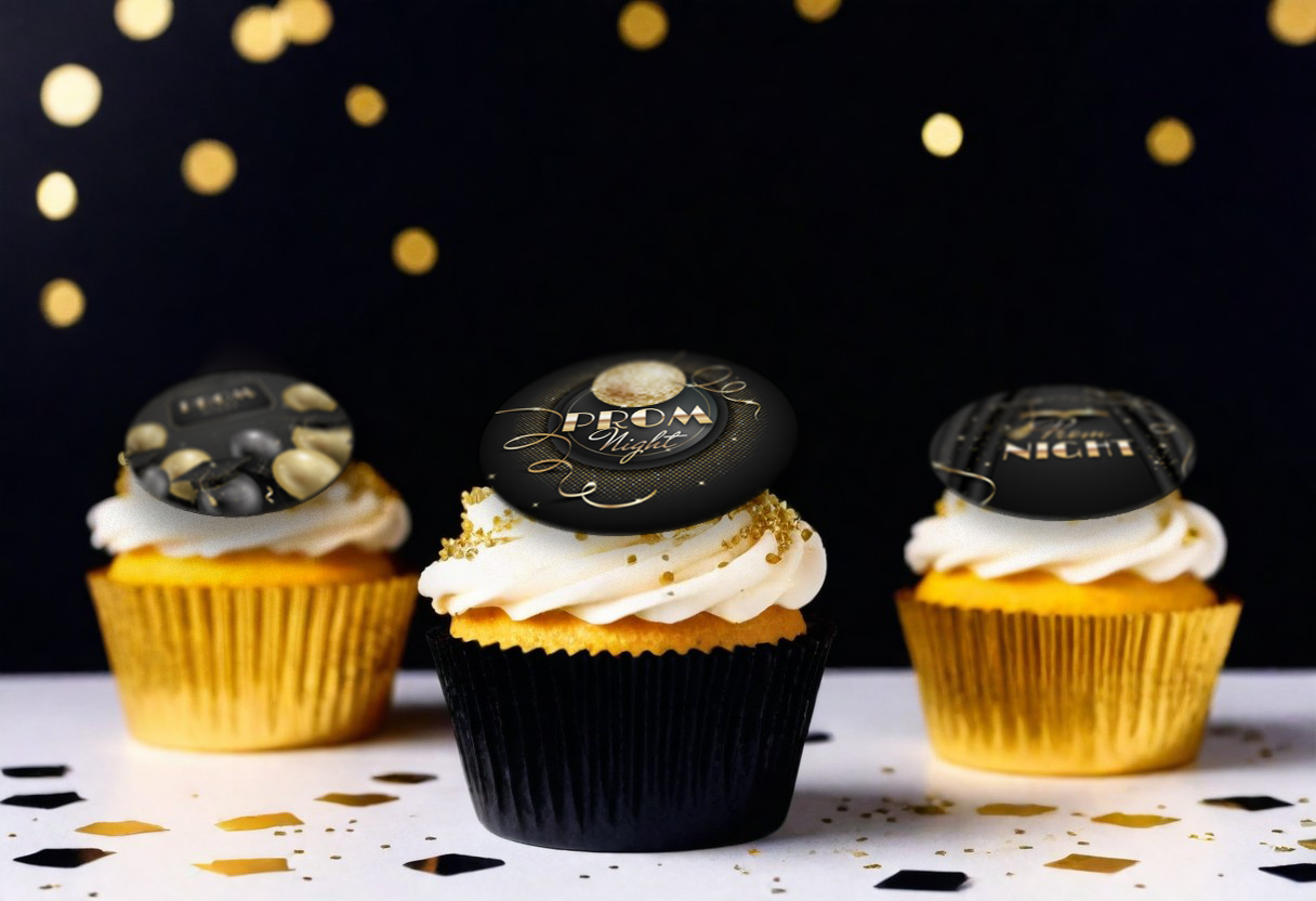 Prom Night cupcakes in black and gold