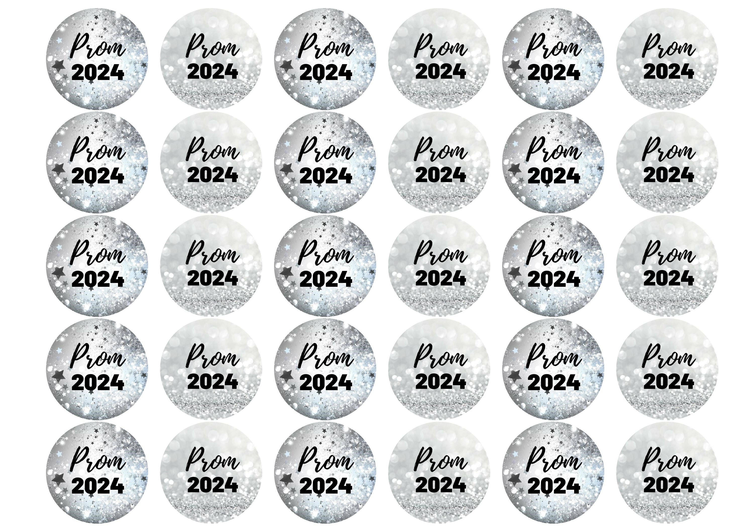 30 cupcake toppers with a Prom 2024 design in silver