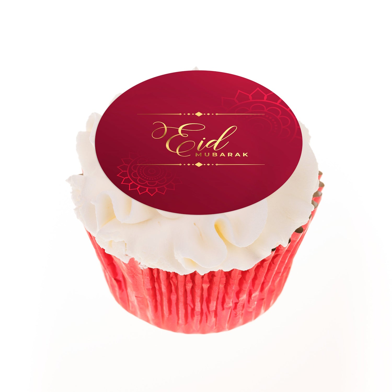 Red cupcake toppers designed for Eid - Eid Mubarak message