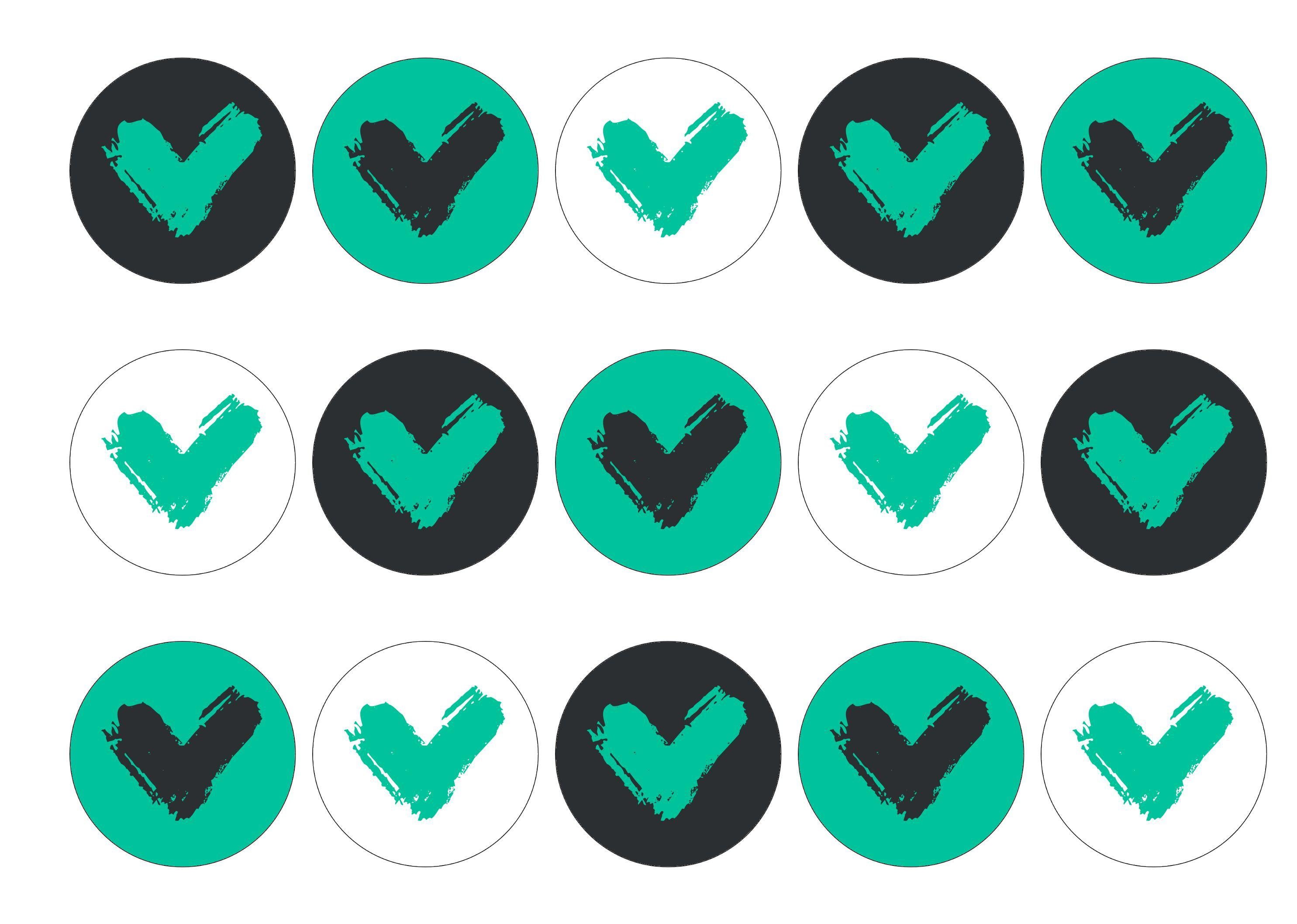 15 printed cupcake toppers with the Veganuary Green icon