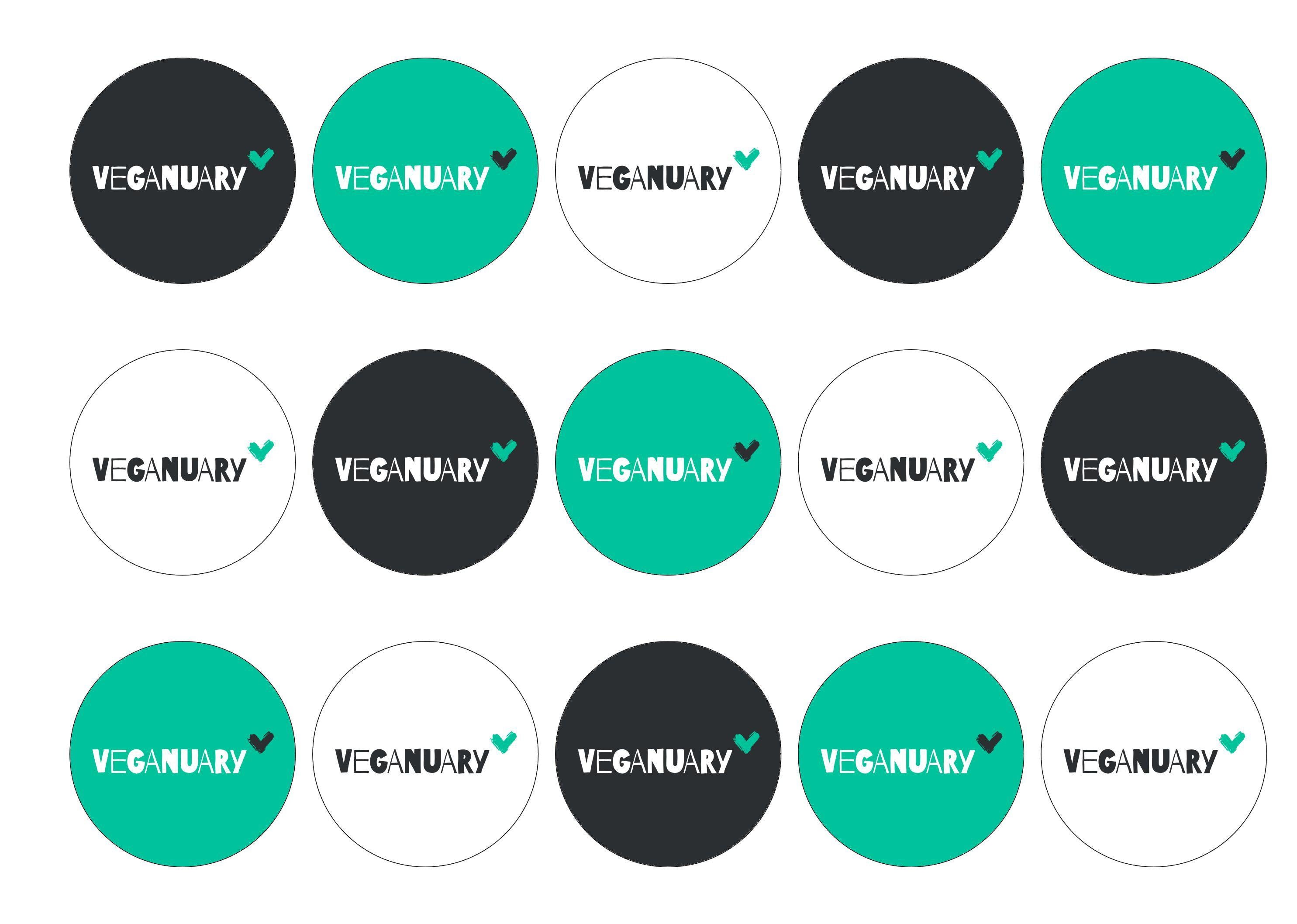 15 printed cupcake toppers with the Veganuary Green logo