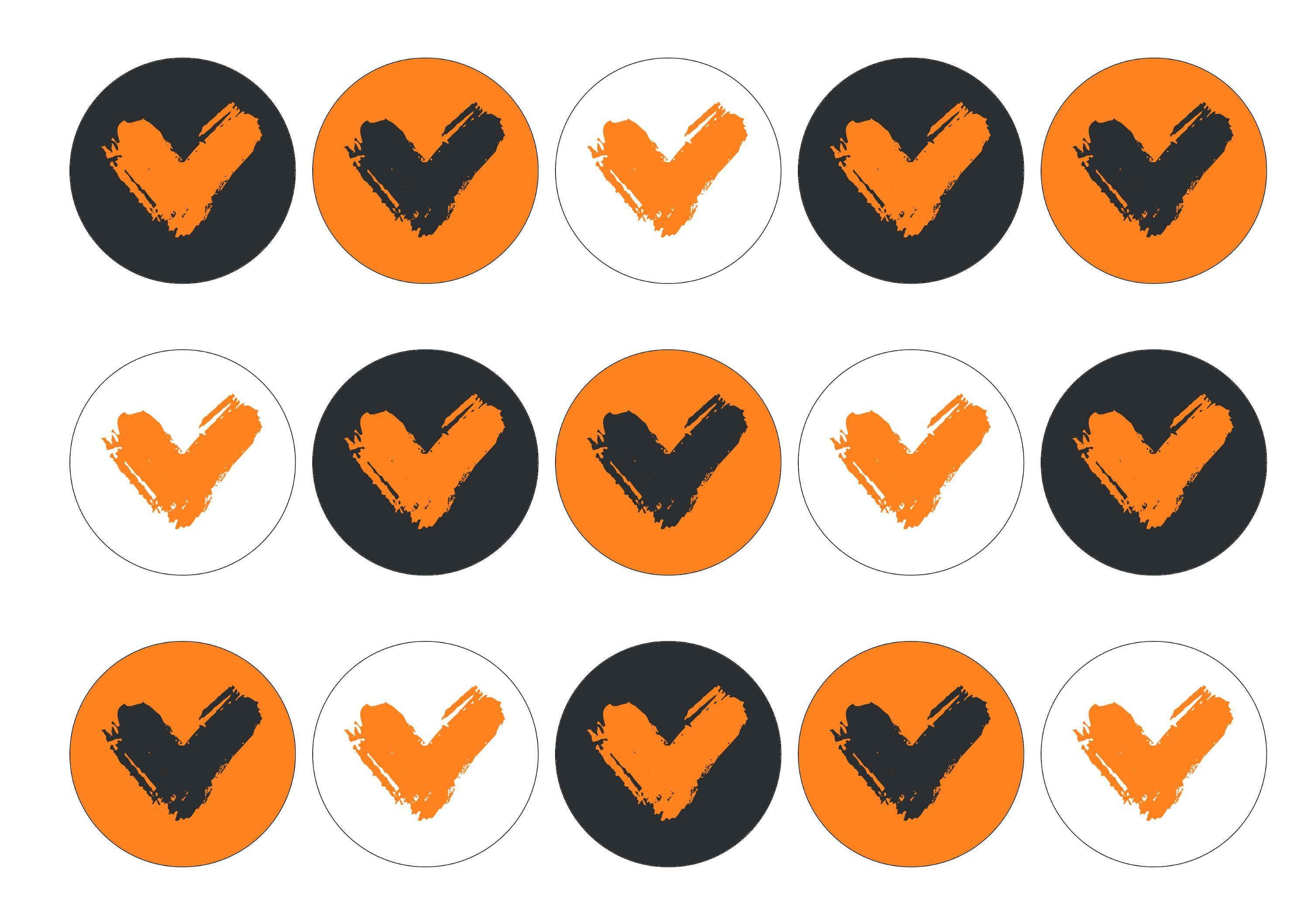 15 printed cupcake toppers with the Veganuary Orange icon