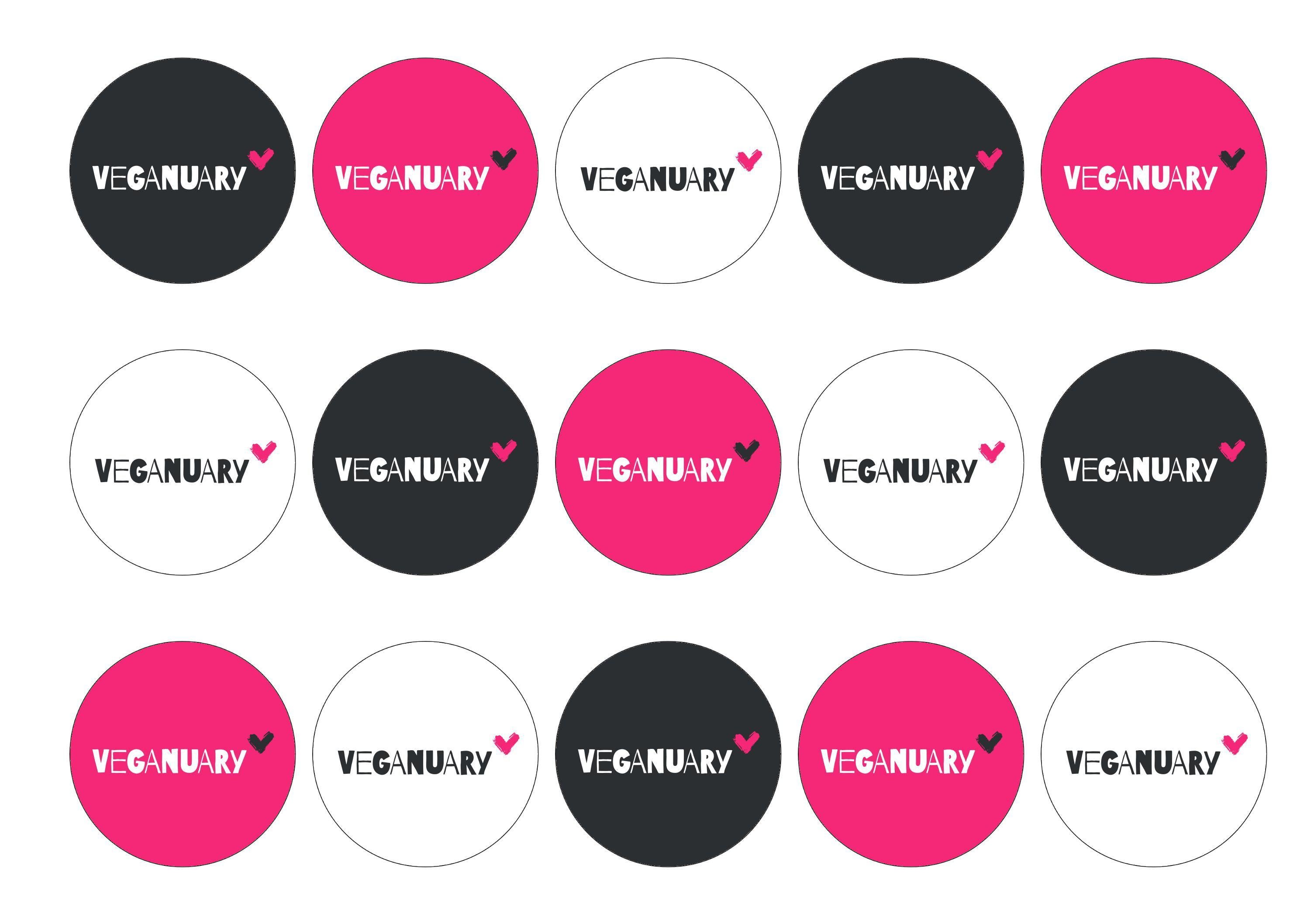 15 printed cupcake toppers with the Veganuary Pink logo