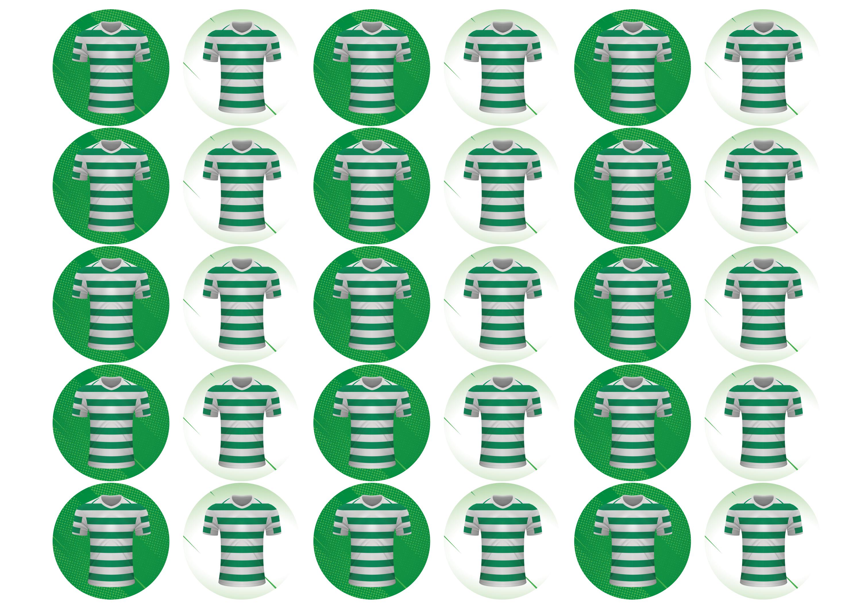 30 cupcake toppers with Celtic FC football shirts