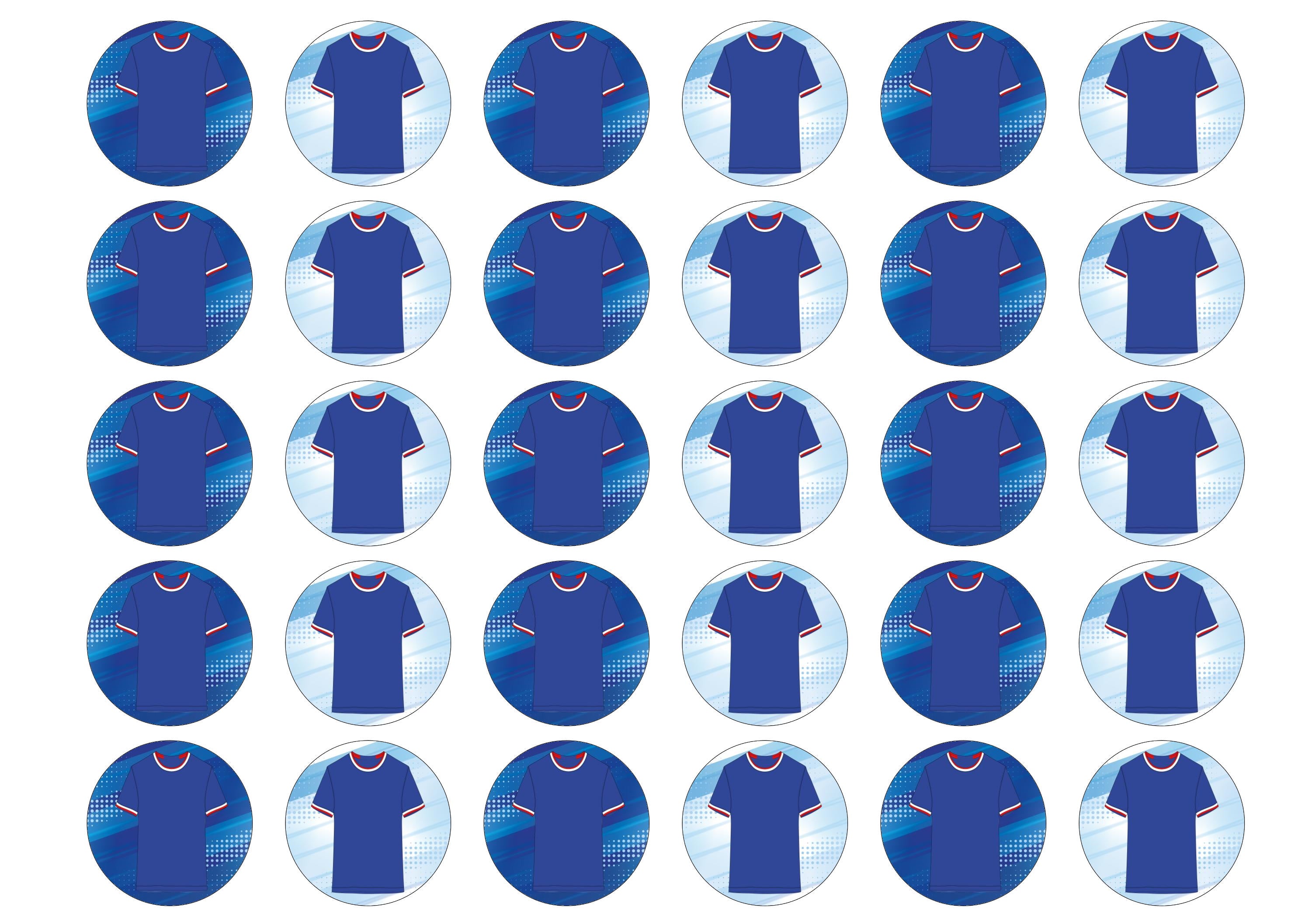 30 Rangers FC football shirt cupcake toppers
