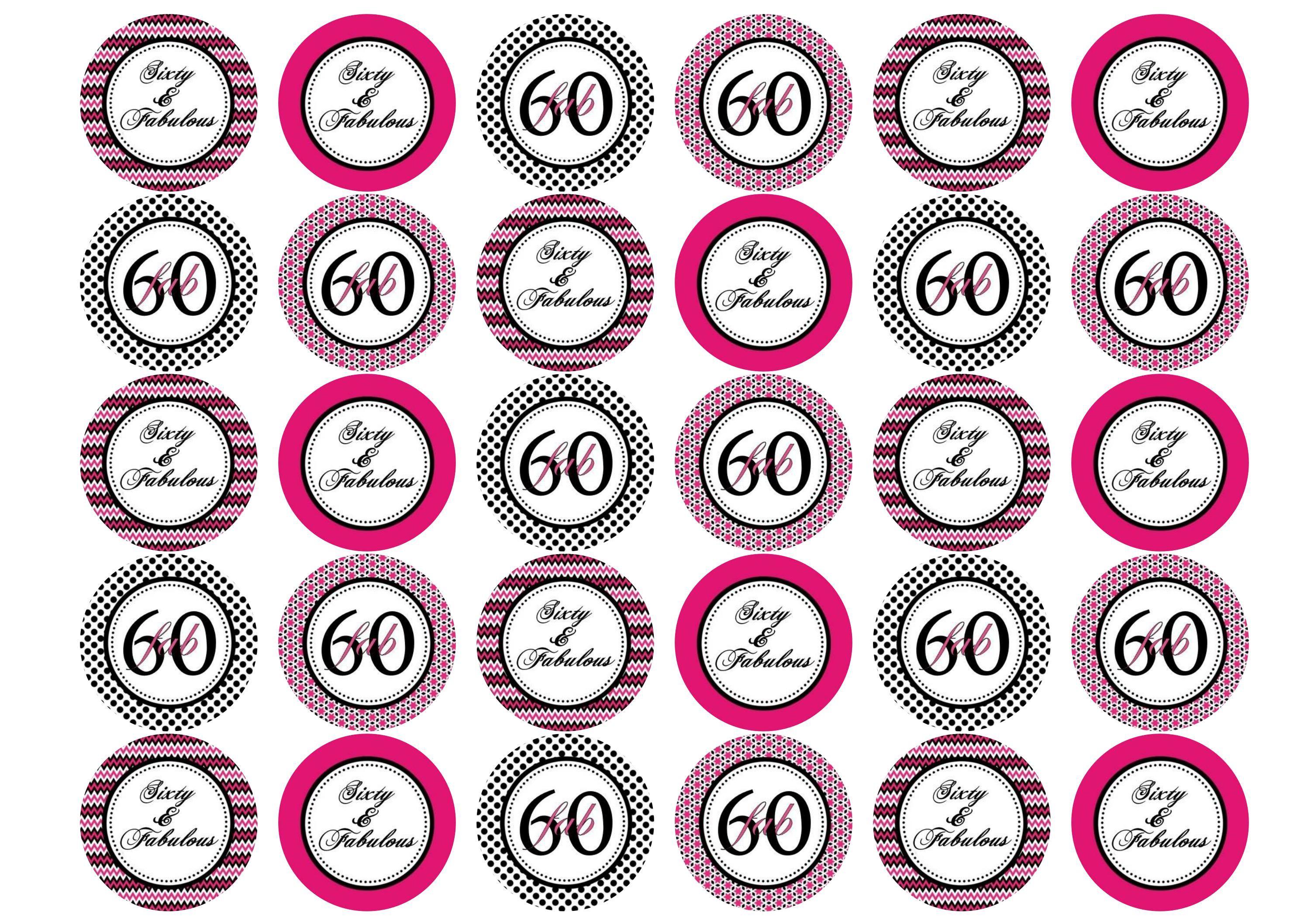30 pink and black cupcake toppers for a 60th birthday