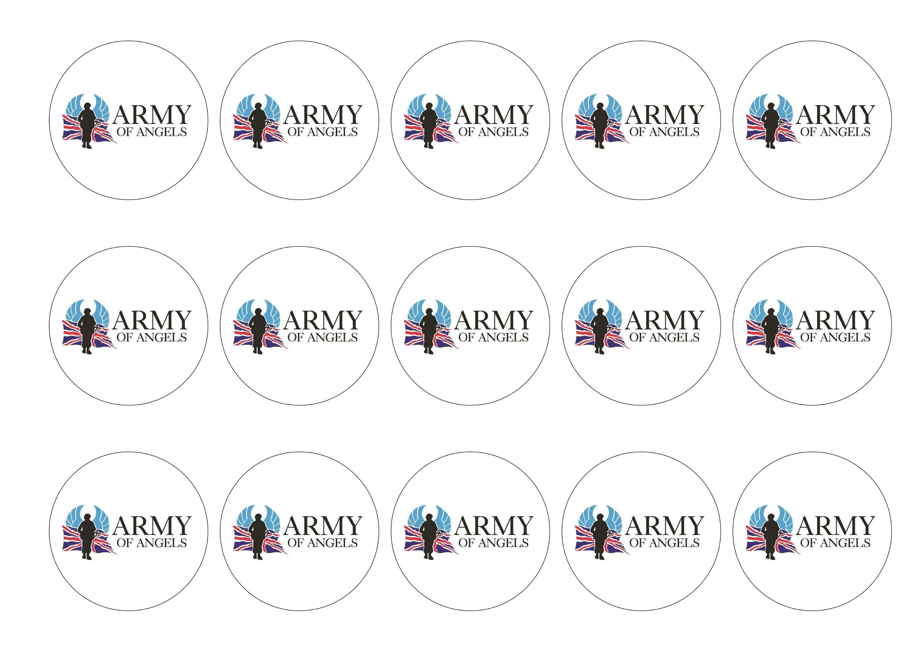 Edible printed cupcake toppers in support of Army of Angels.