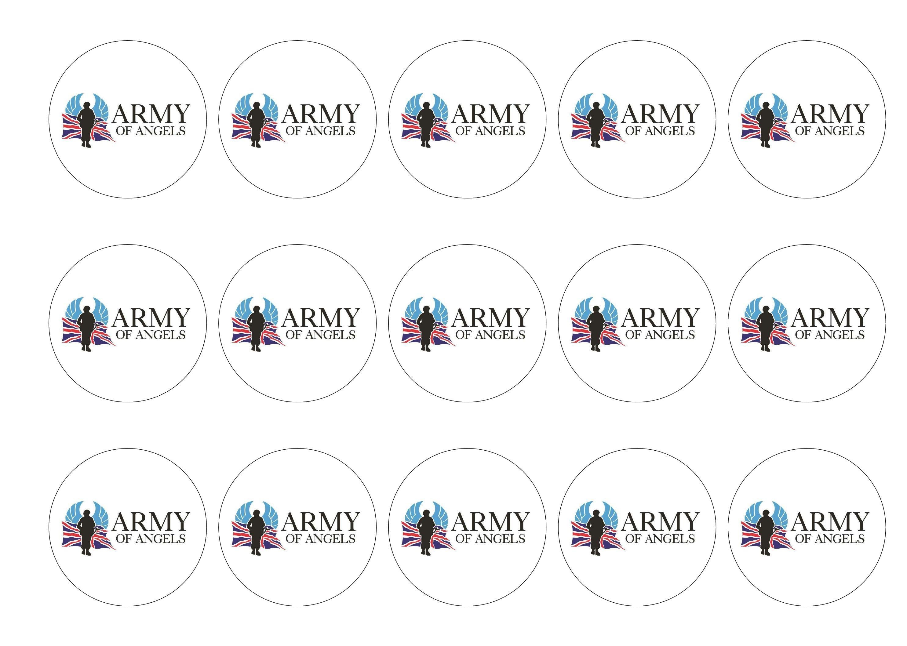 Edible printed cupcake toppers in support of Army of Angels.