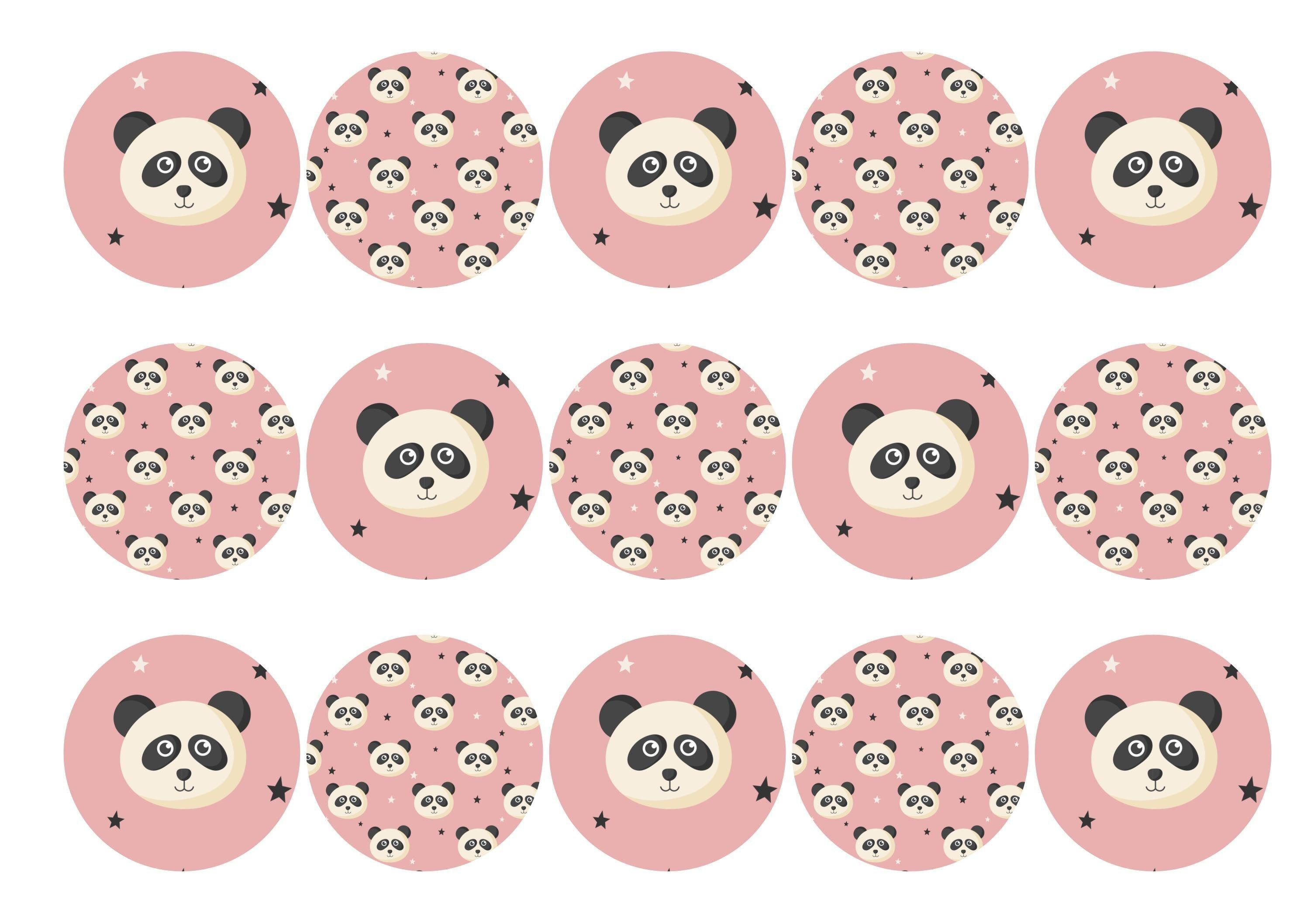 15 printed toppers with a cute baby panda image