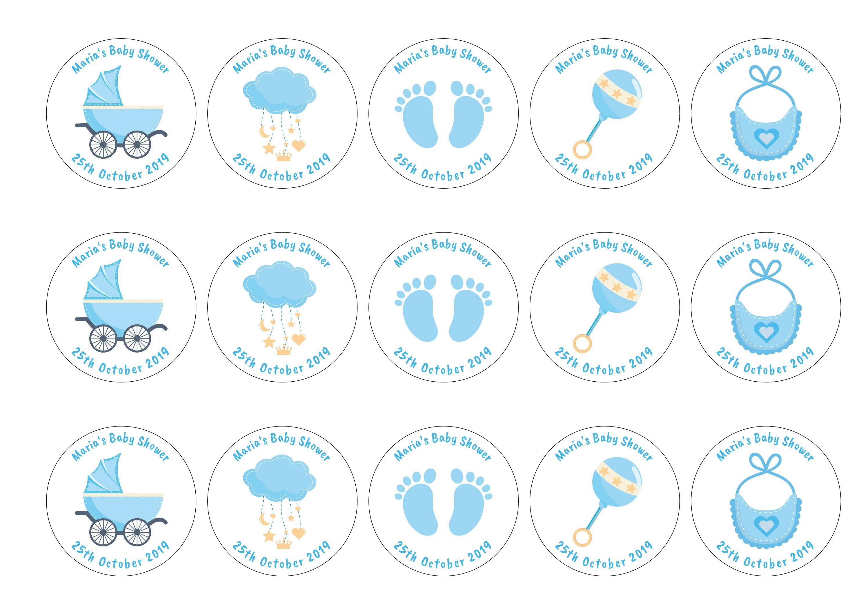 15 baby shower toppers with blue baby icons