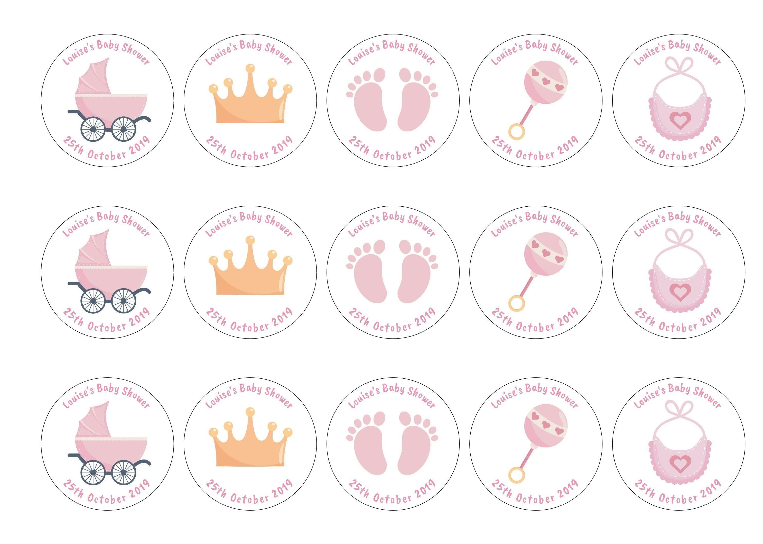 15 baby shower toppers with pink baby icons