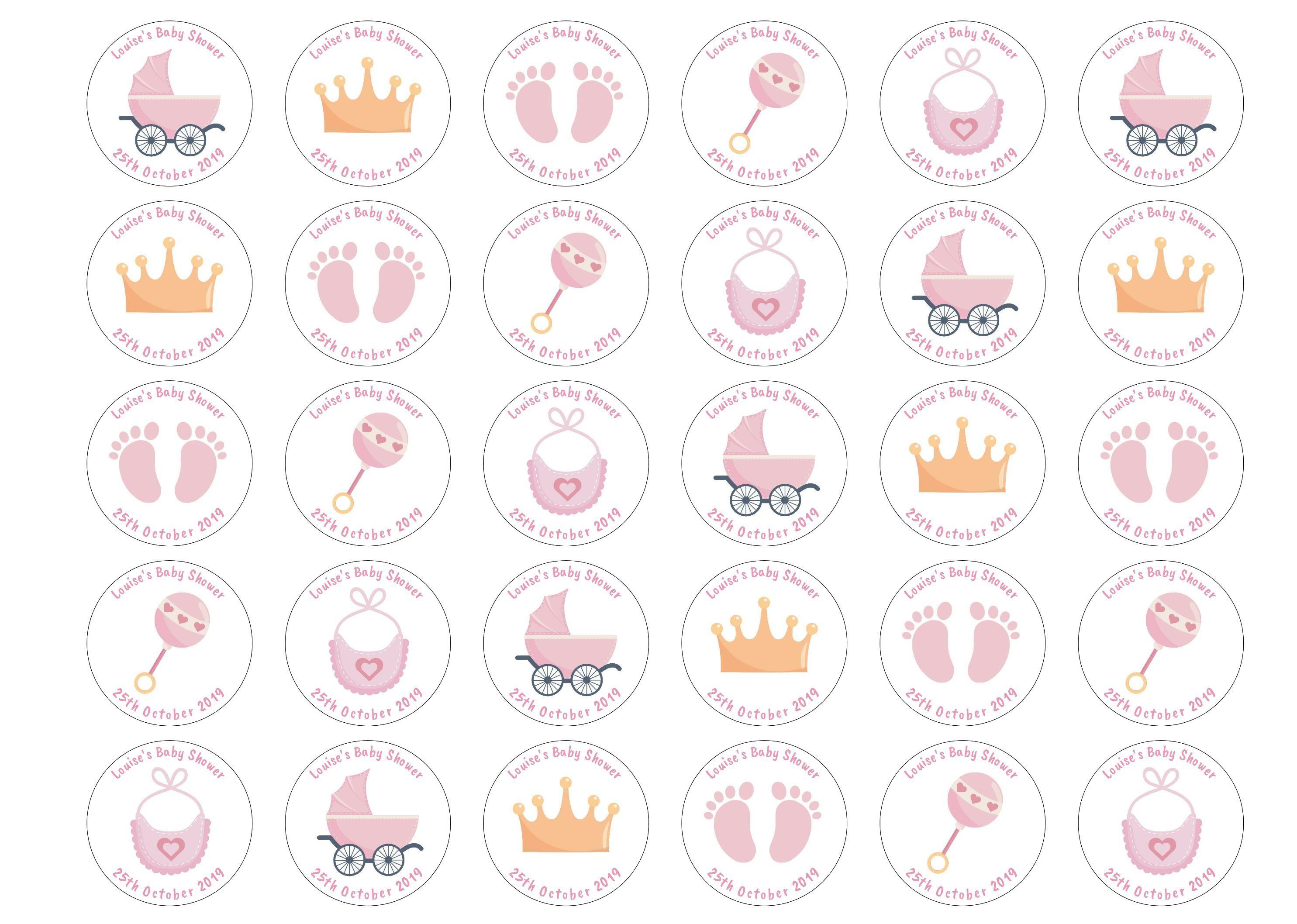 30 edible baby shower toppers with pink baby images