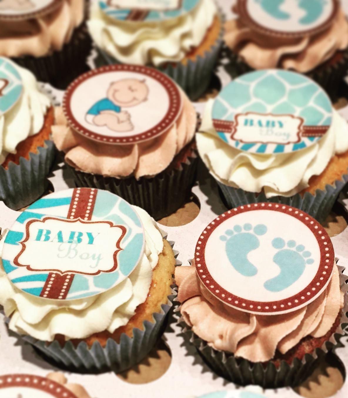 Printed edible cupcake toppers and cake toppers with baby boy images