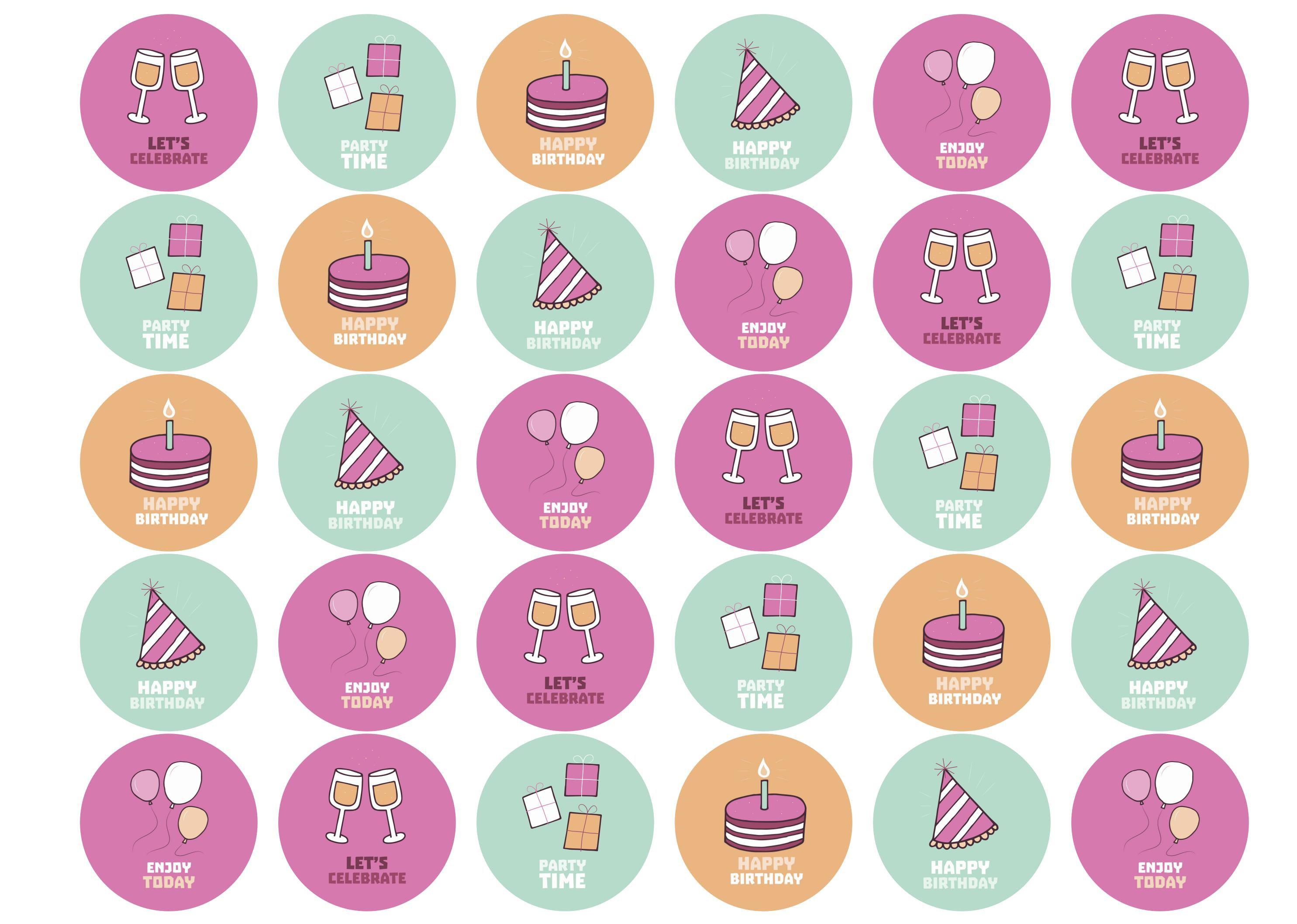 30 edible birthday cupcake toppers with party images