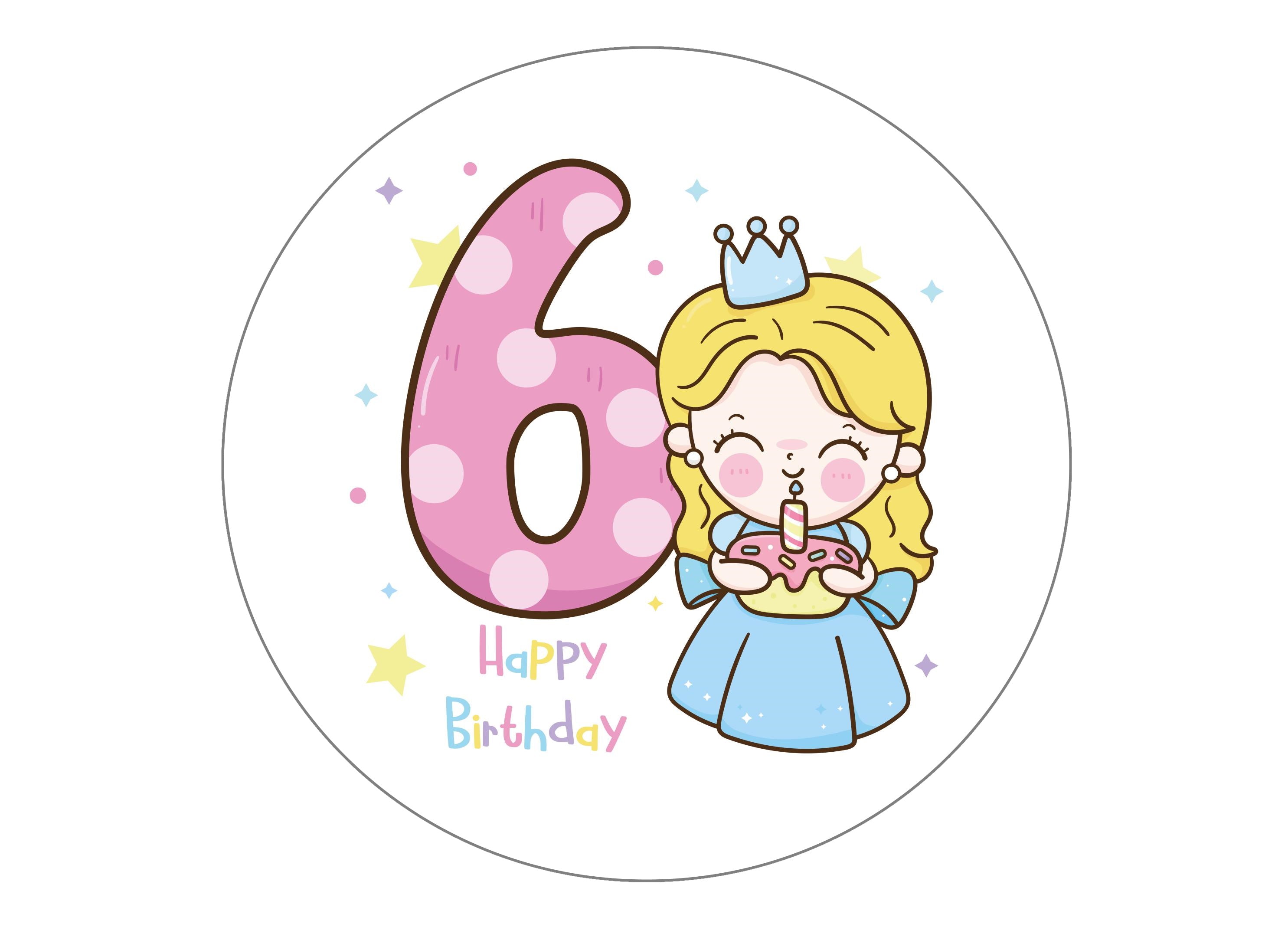 Happy Birthday Age 6 large princess cake topper