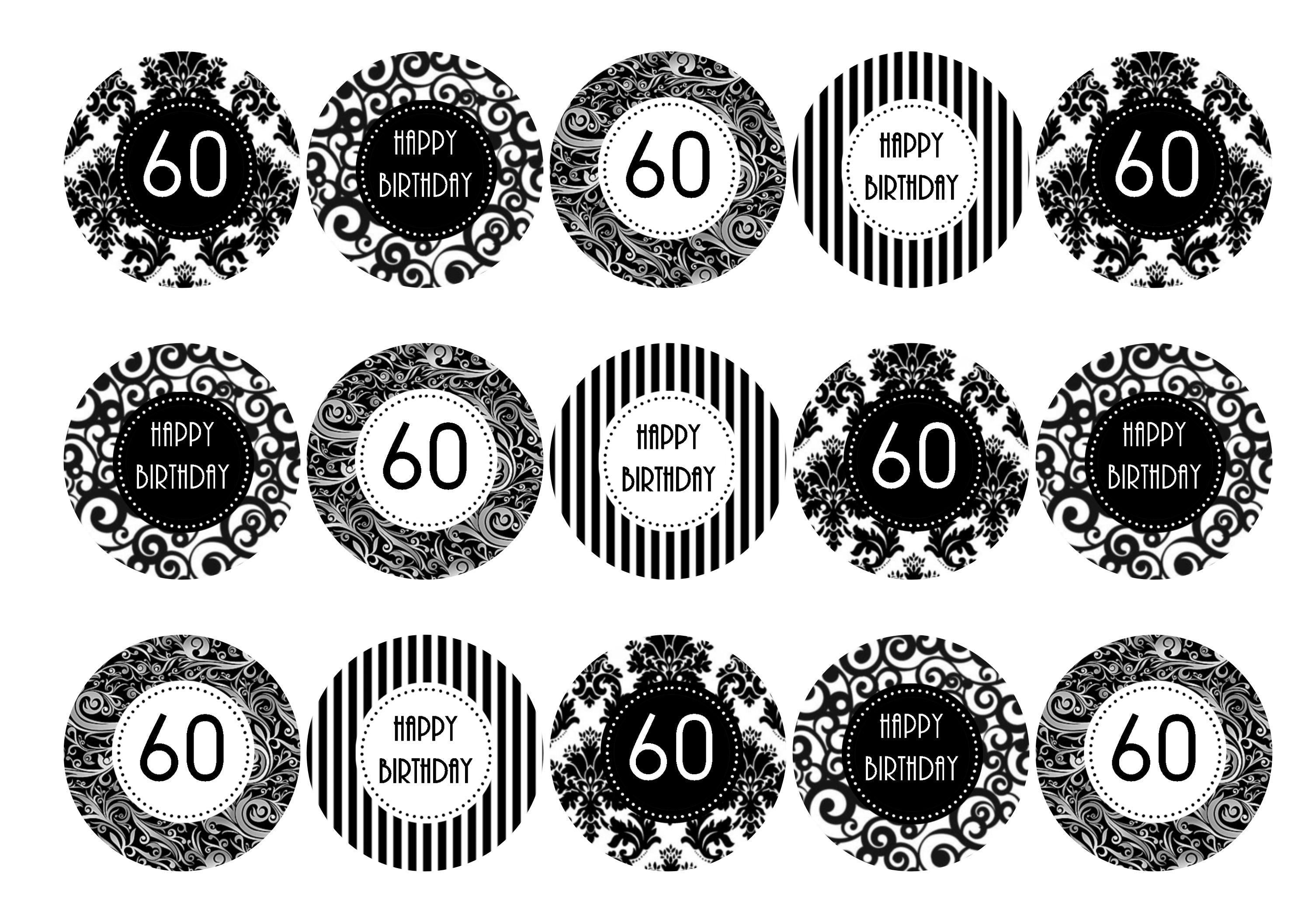 Black and white birthday printed cupcake toppers