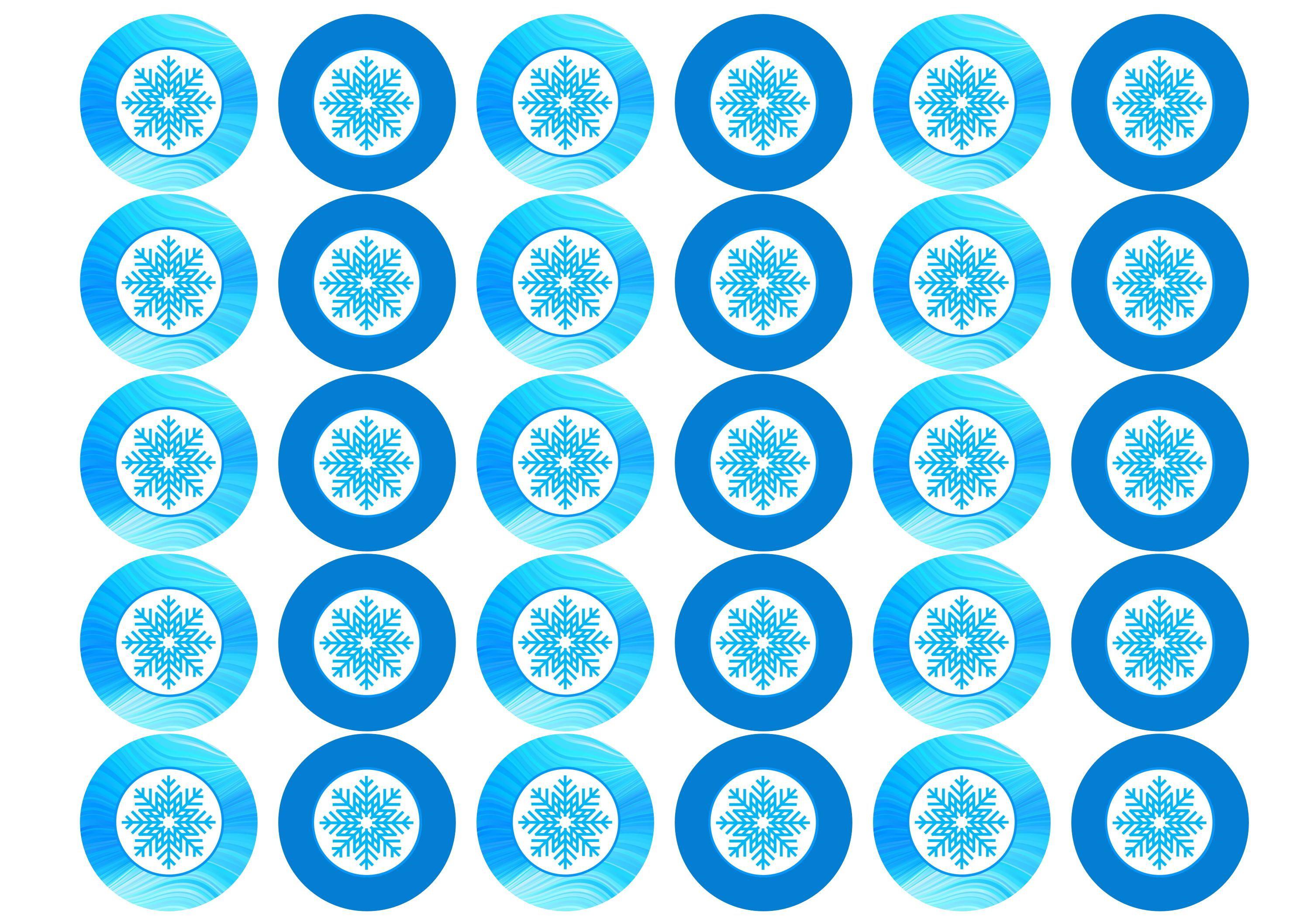 30 edible cupcake toppers with blue snowflakes
