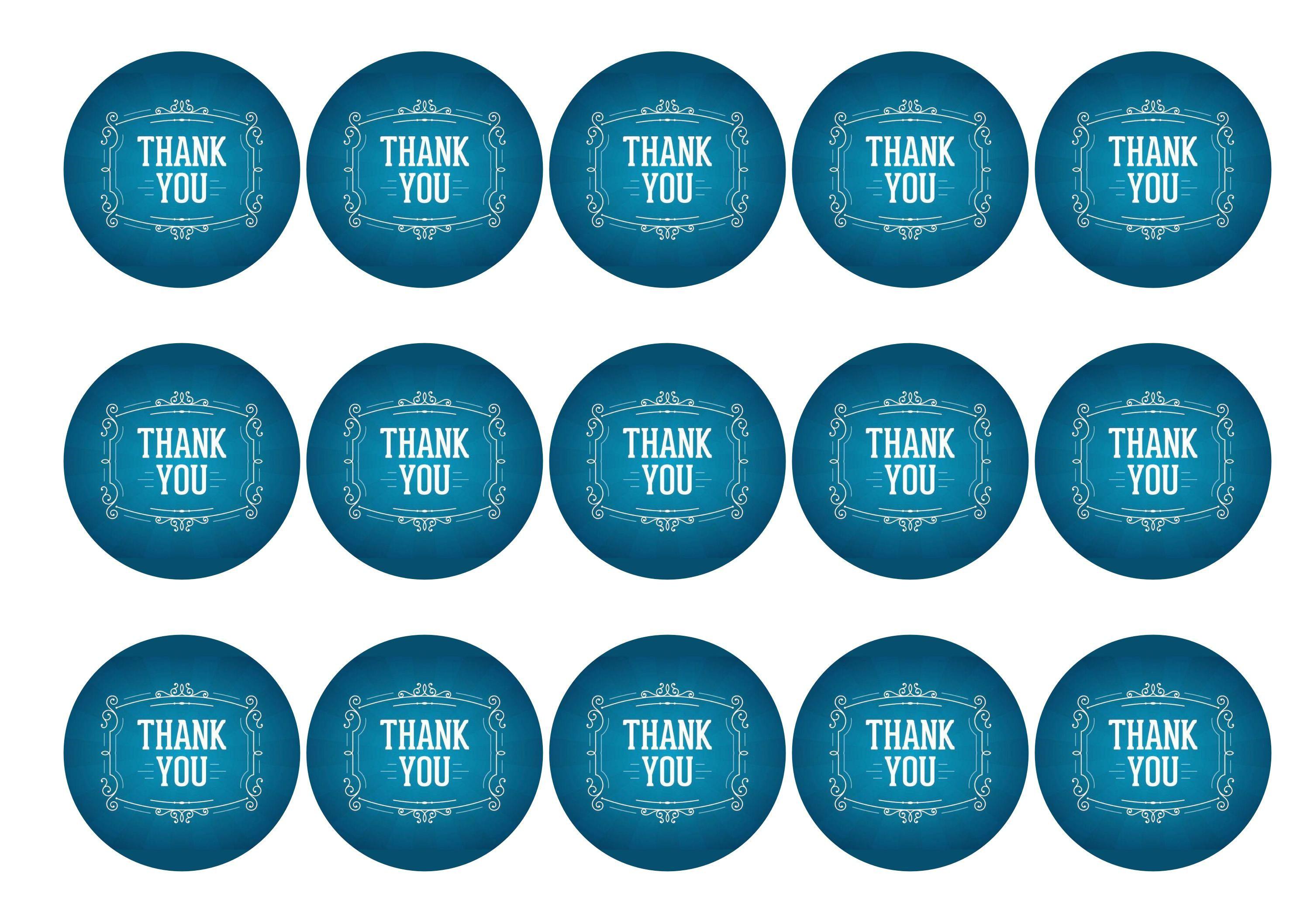 Printed edible cupcake toppers - thank you in blue