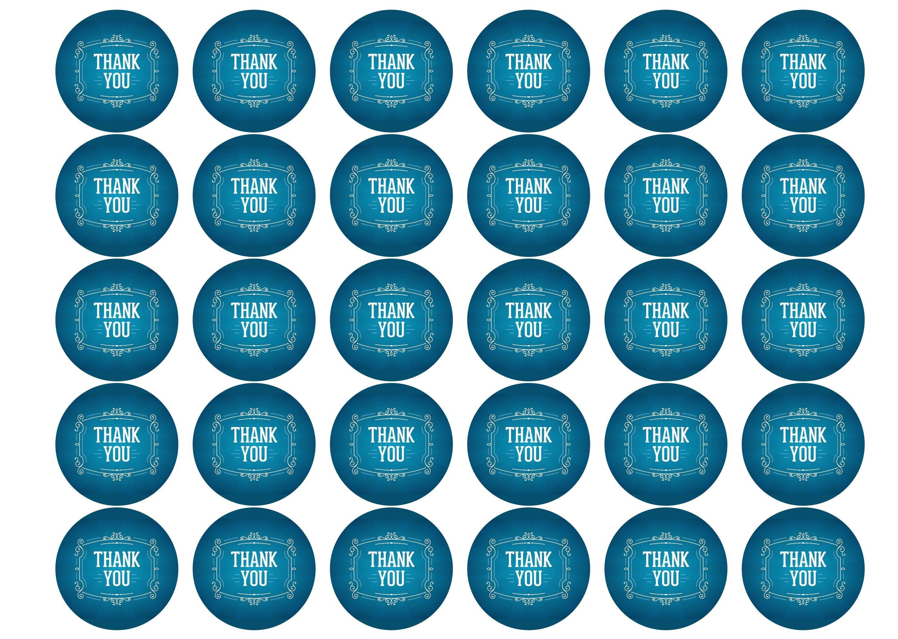 Printed edible cupcake toppers - thank you in blue