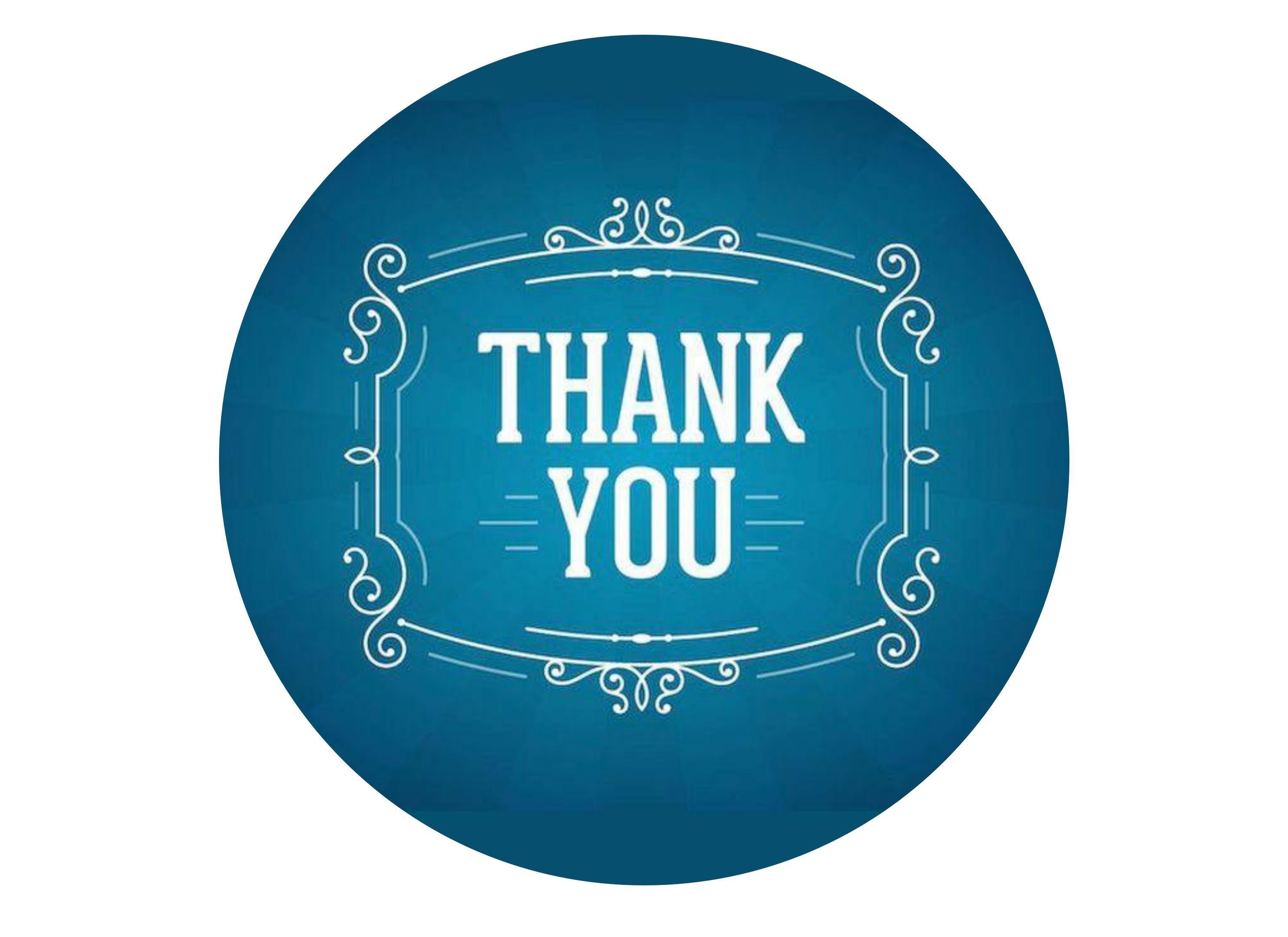 Printed edible 7.5" cake topper - thank you in blue