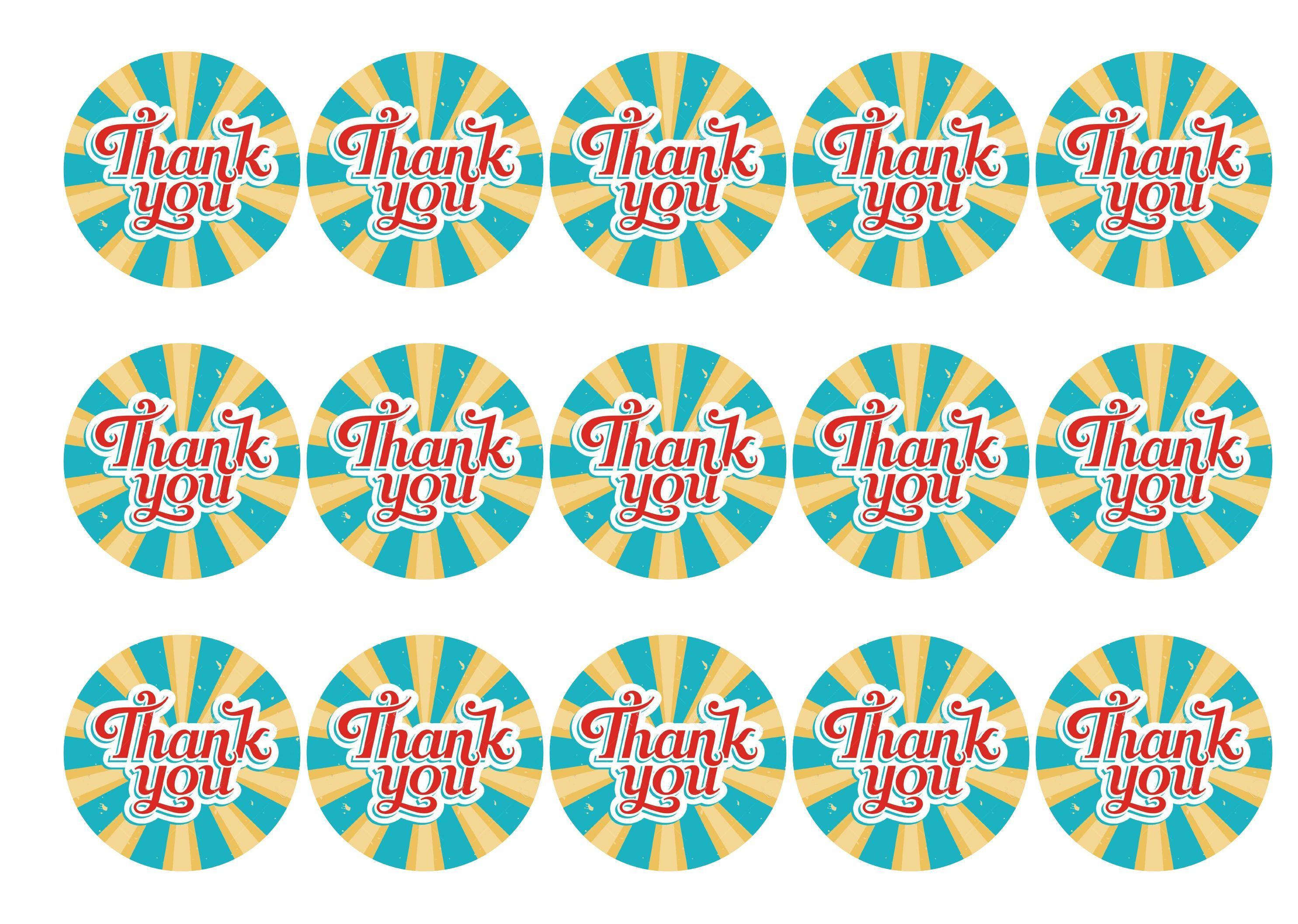 Printed edible cupcake toppers - bright thank you