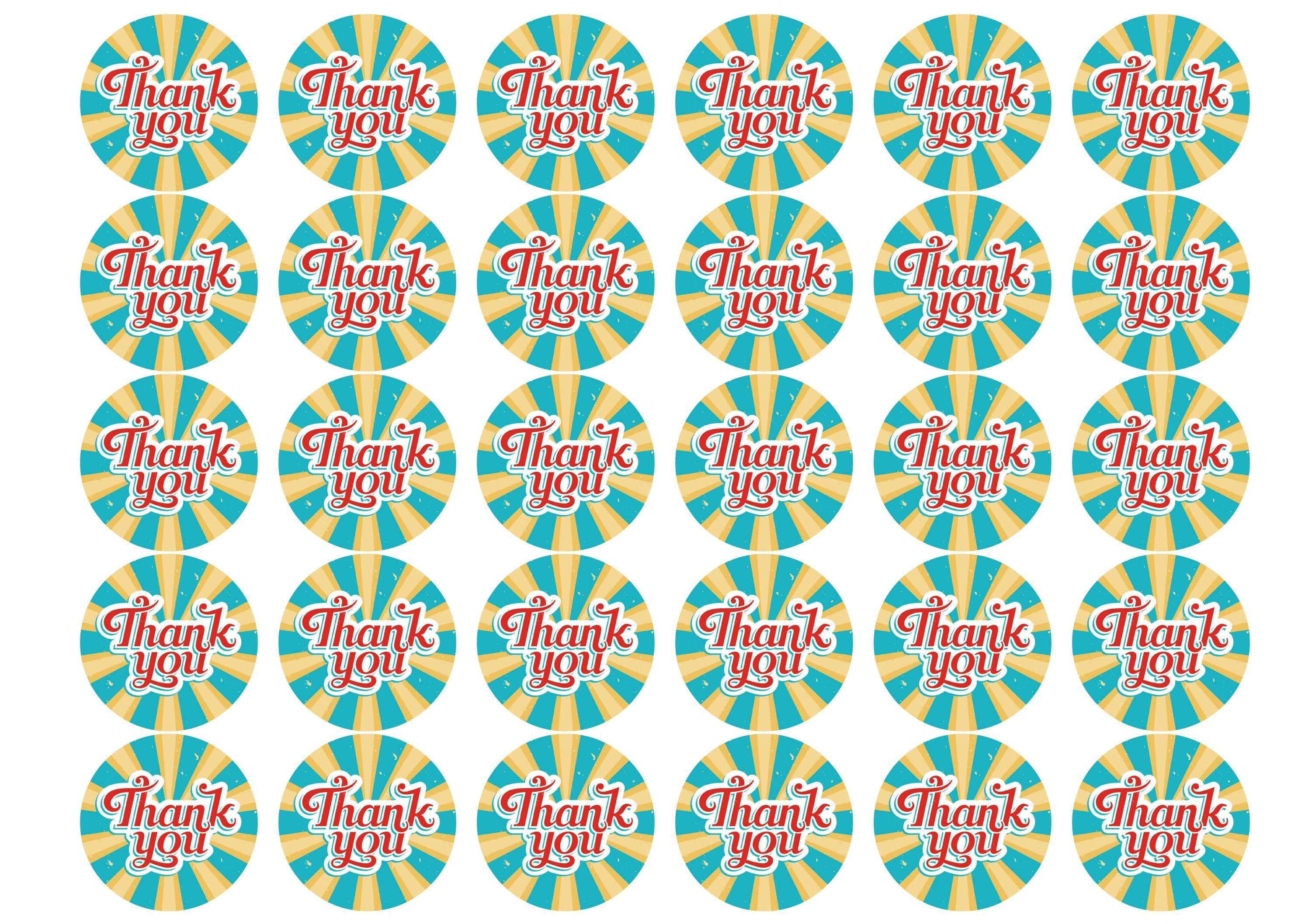 Printed edible cupcake toppers - bright thank you