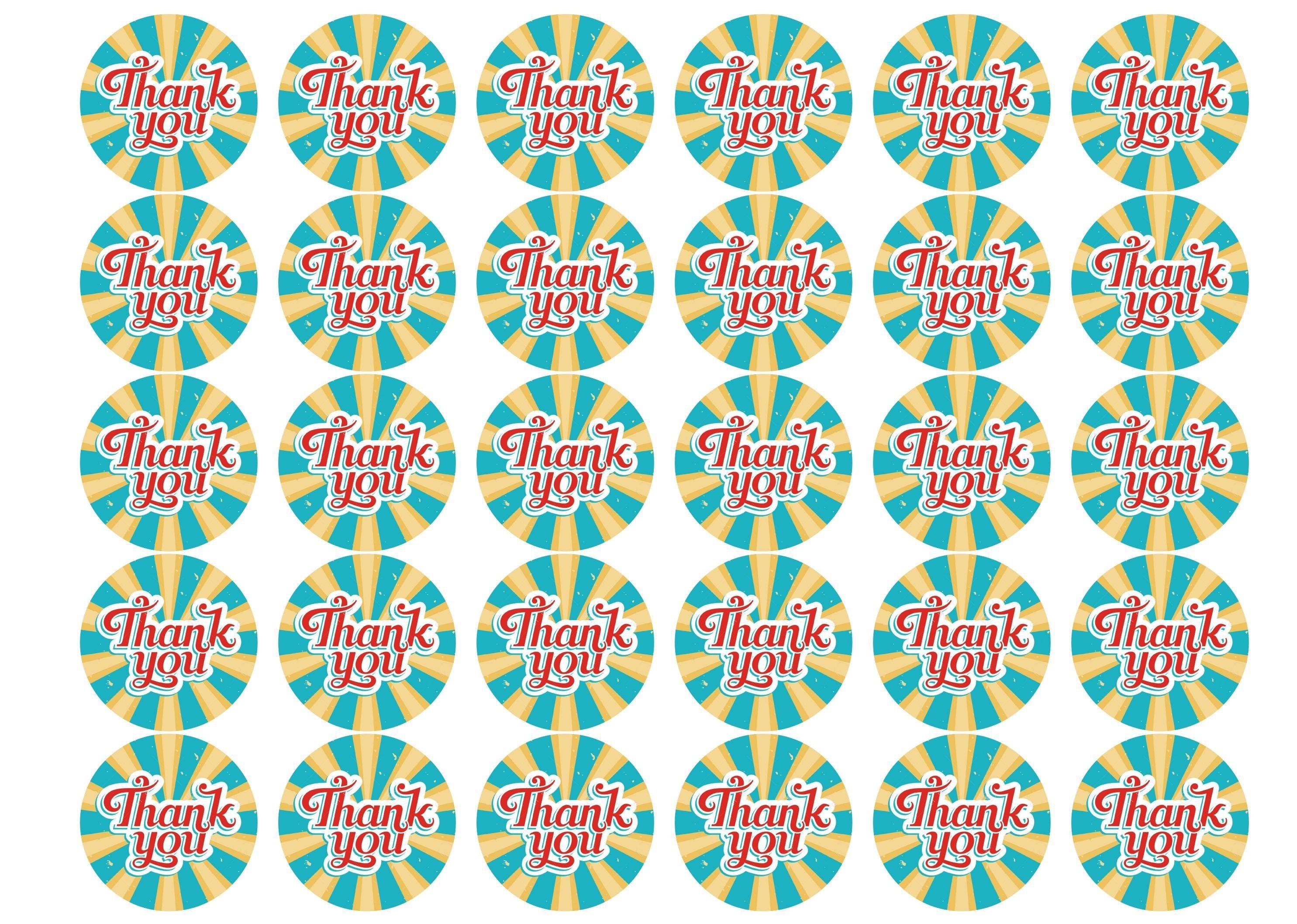 Printed edible cupcake toppers - bright thank you