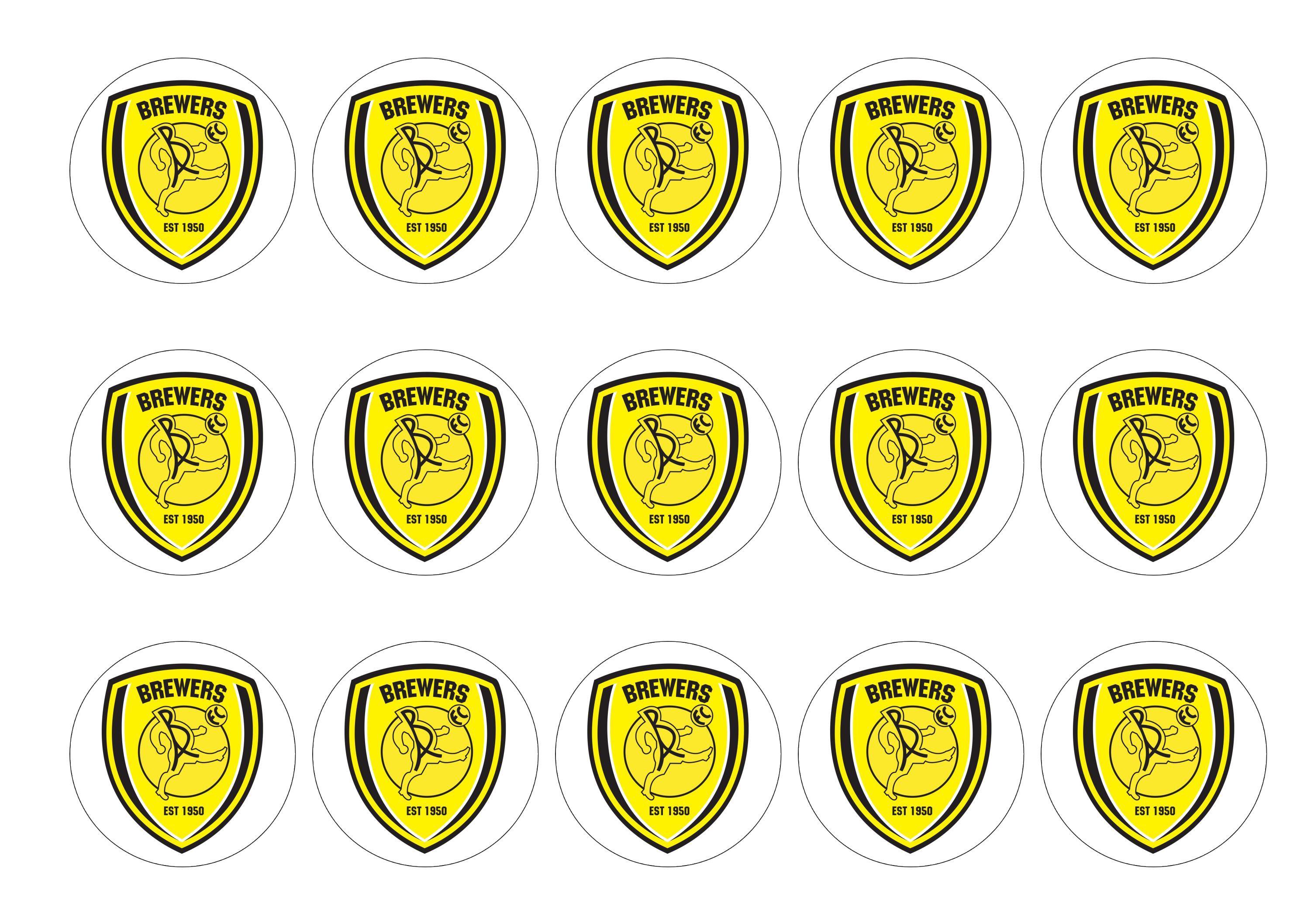 Printed cake toppers with the Burton Albion Football Crest