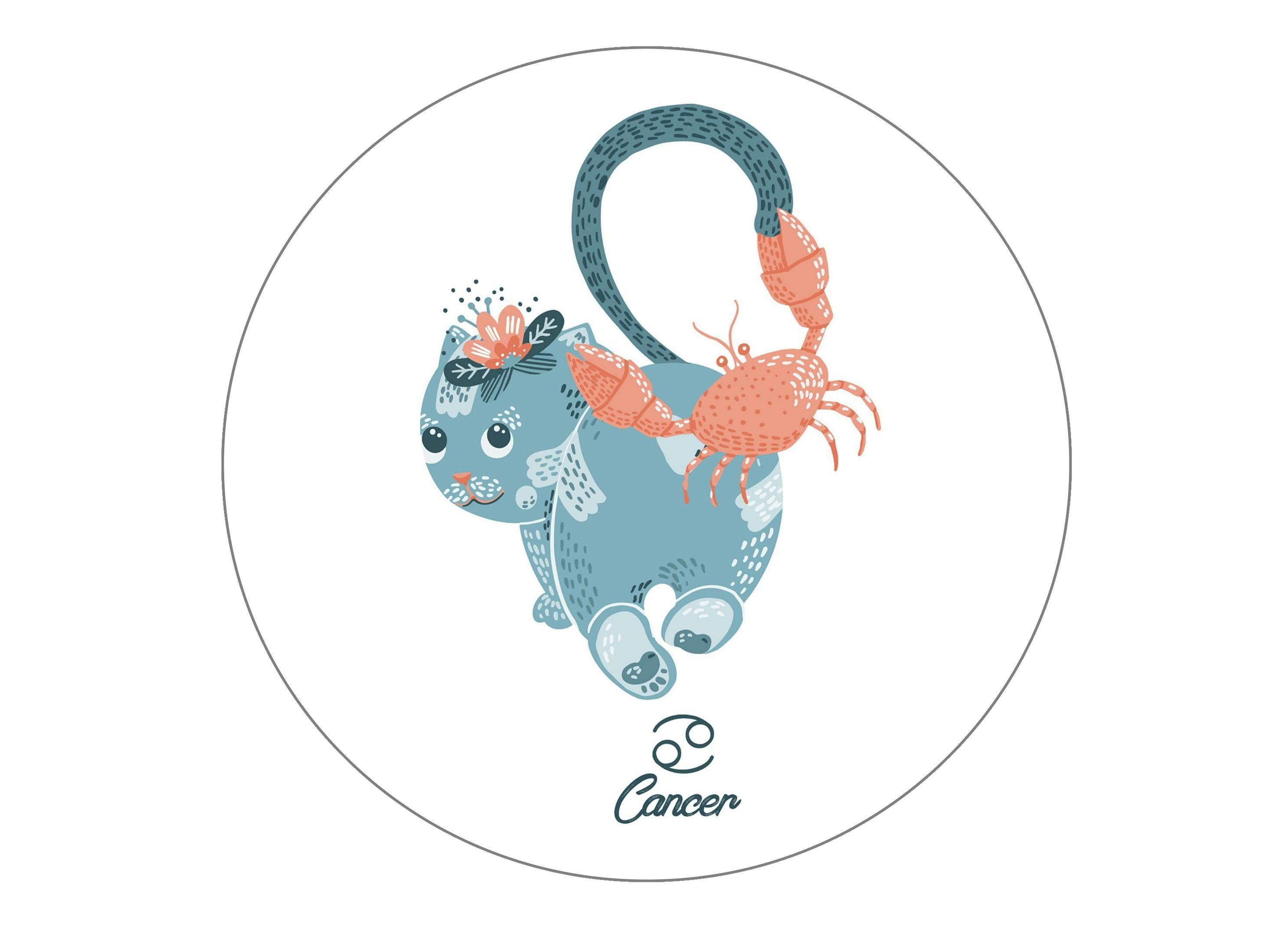 Edible cake topper printed with cute cats symbolising Cancer the Crab Star Sign