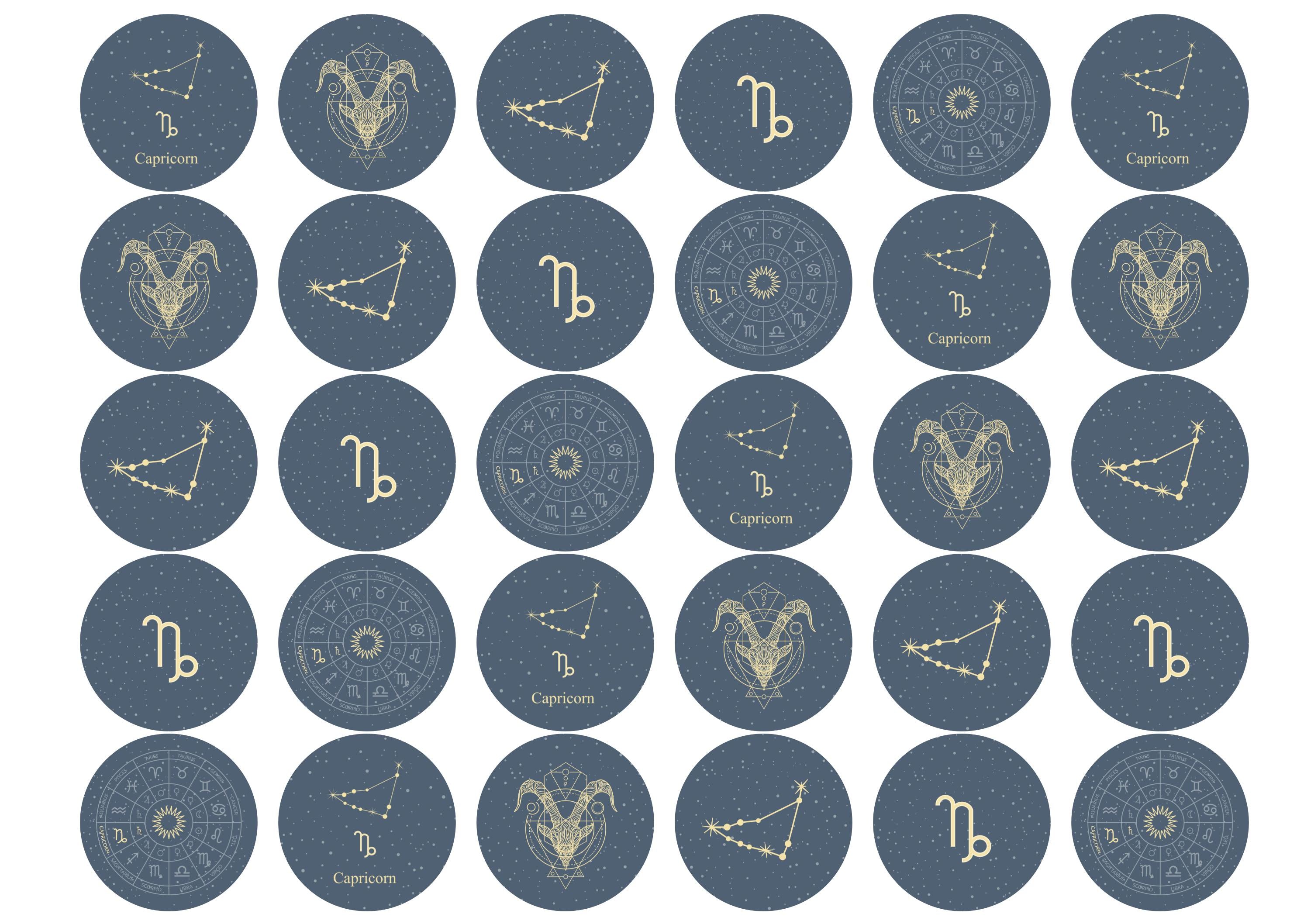 30 edible toppers with Capricorn zodiac star sign designs