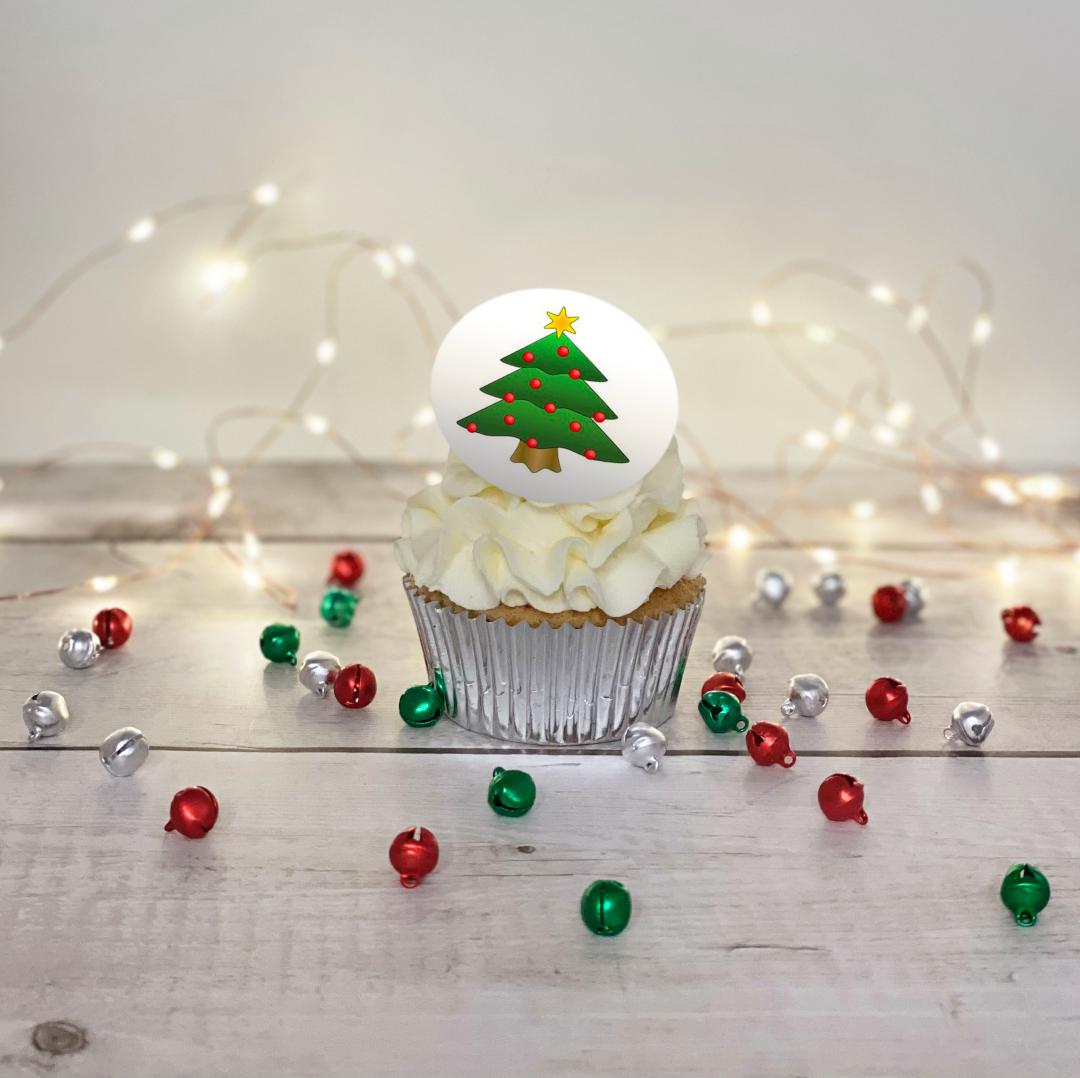 Christmas Cupcake with a Cartoon Christmas Tree Decoration