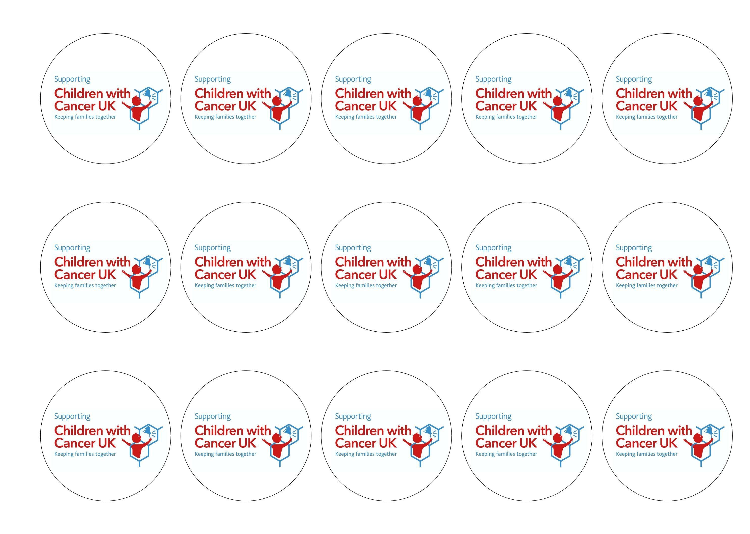 15 printed cupcake toppers for supporting Children with Cancer UK