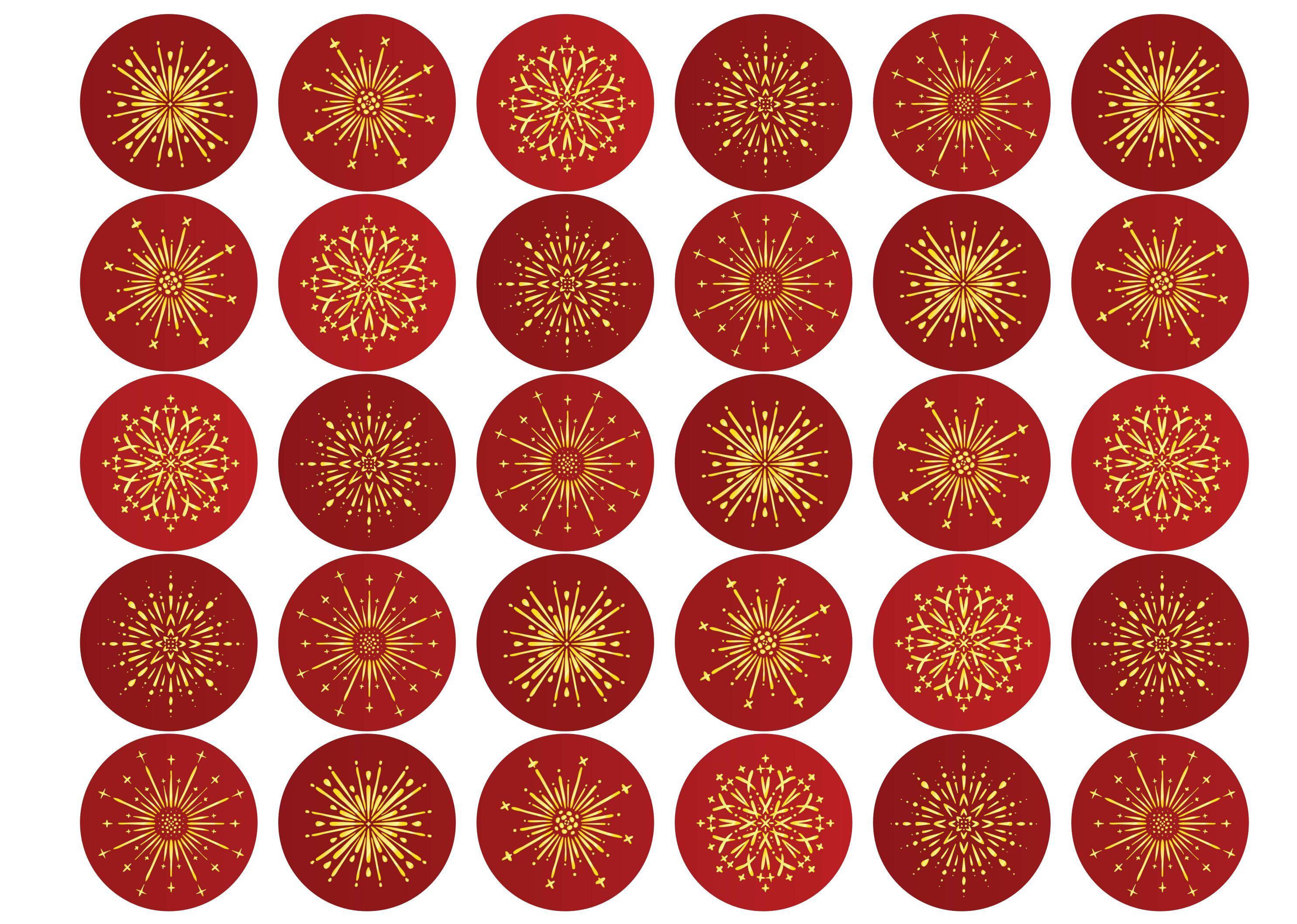 30 edible toppers with red and gold fireworks for the Chinese New Year