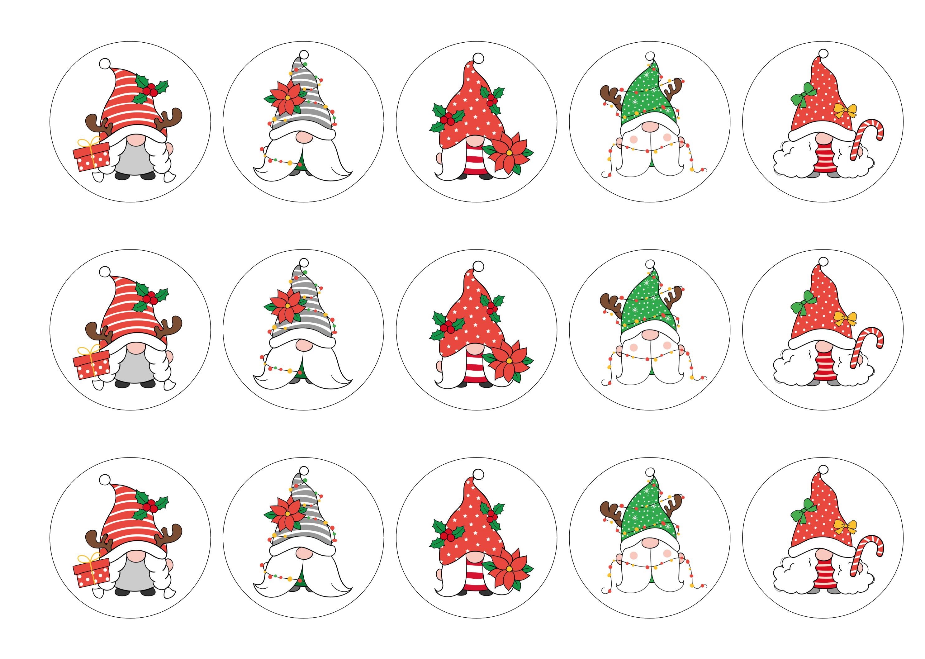 Printed cupcake toppers with Cute Christmas Gnomes