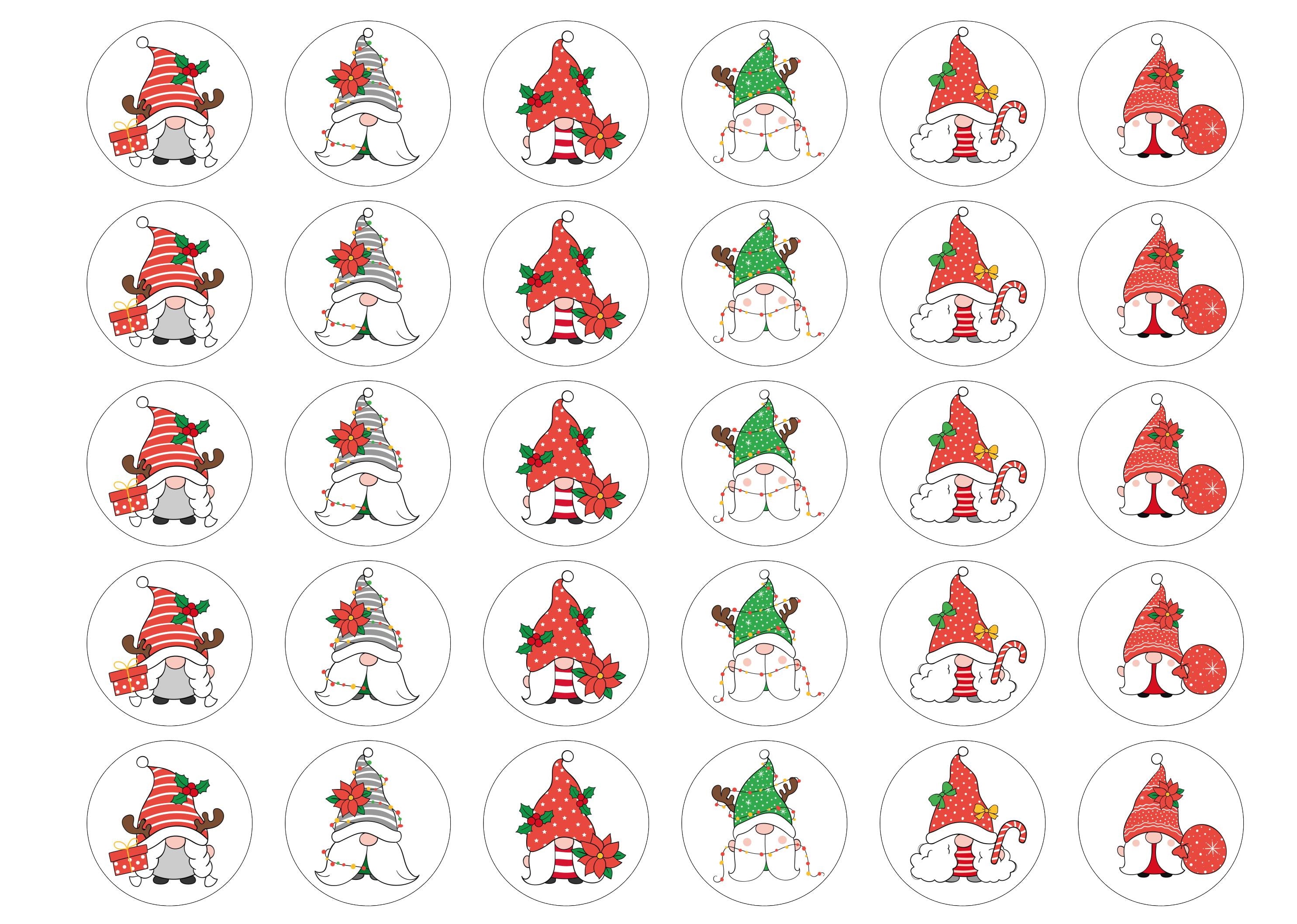 Edible cupcake toppers with Cute Christmas Gnomes