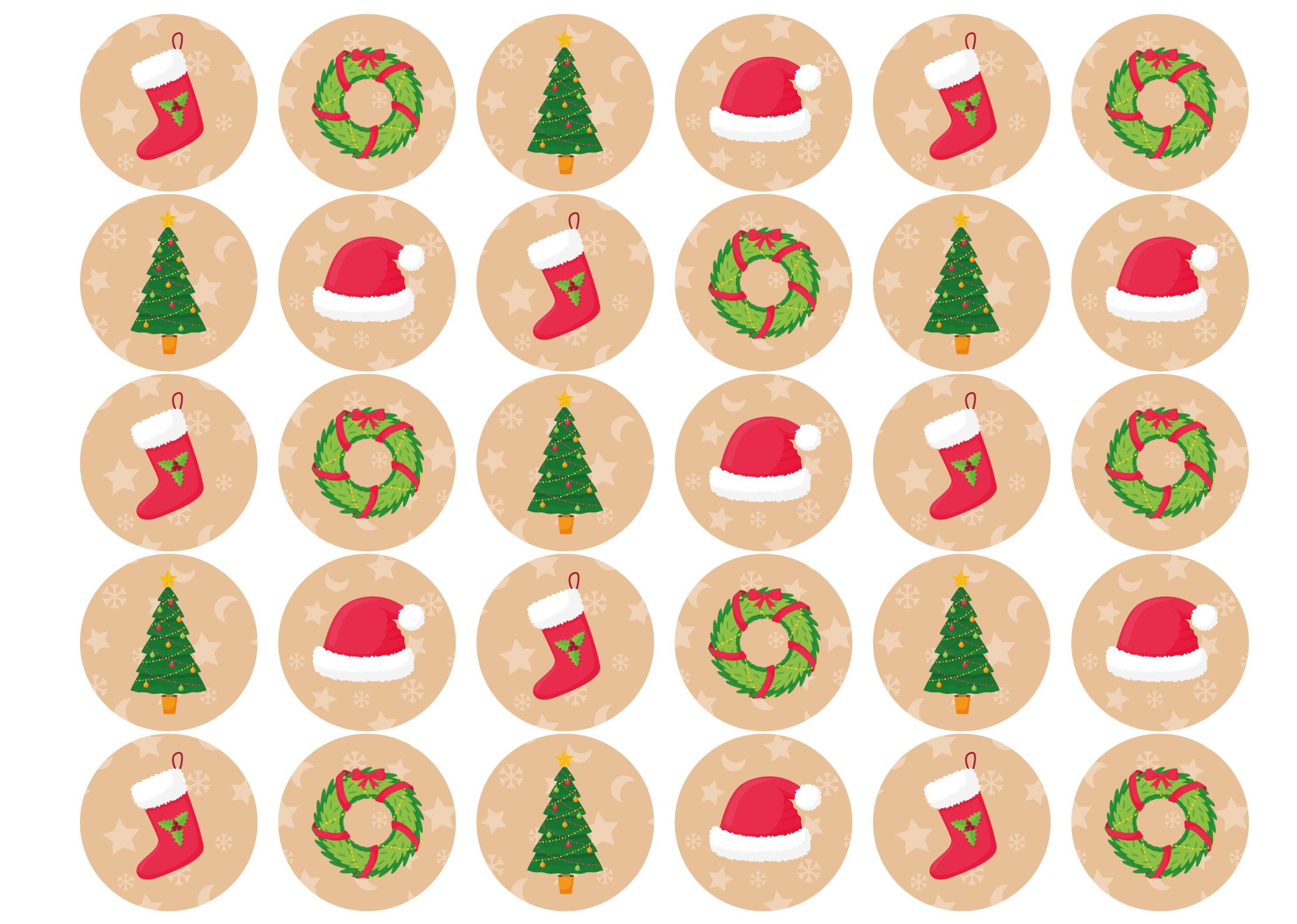 30 edible cupcake toppers with Christmas designs