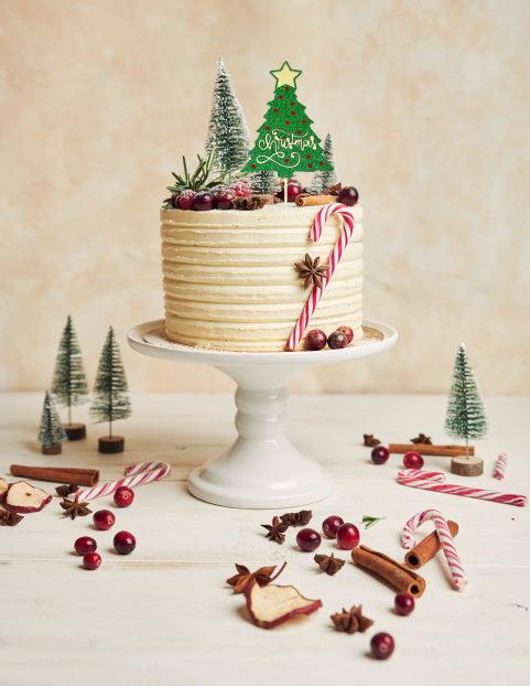 Red, green and gold Christmas Tree non-edible cake topper