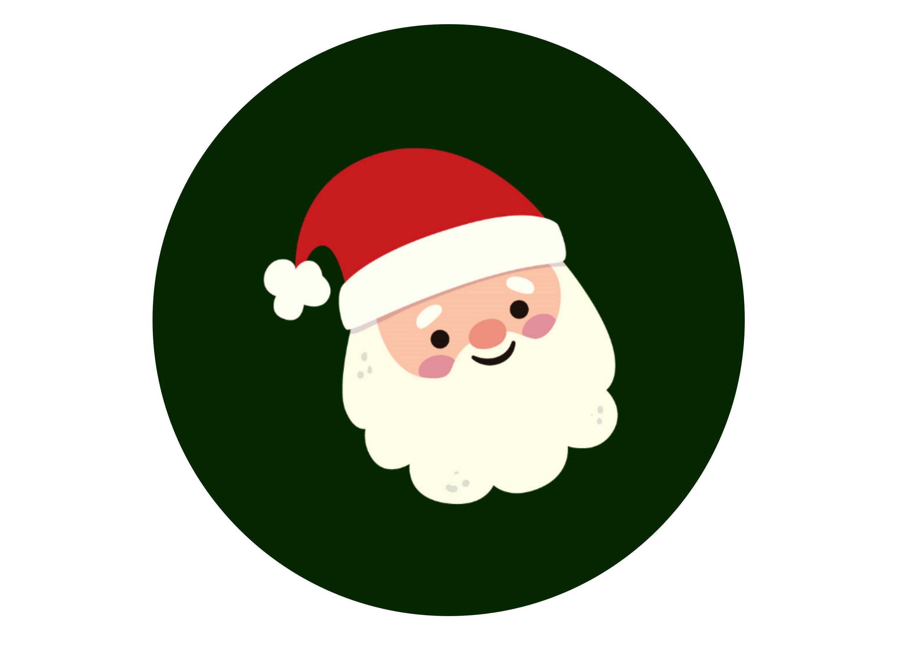 Large cake topper with dark green background and santa icon