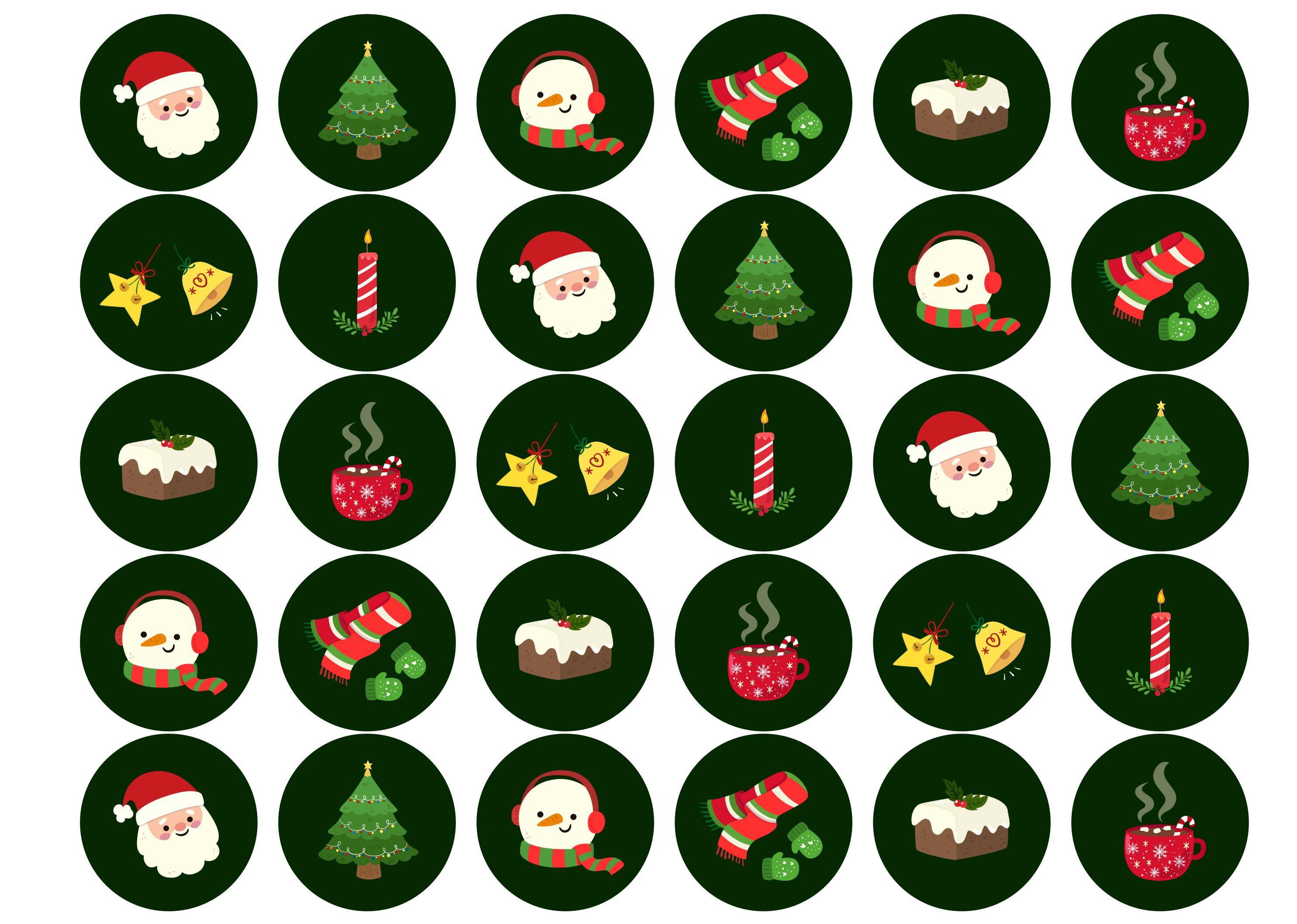 30 edible Christmas toppers with a range of Christmas images