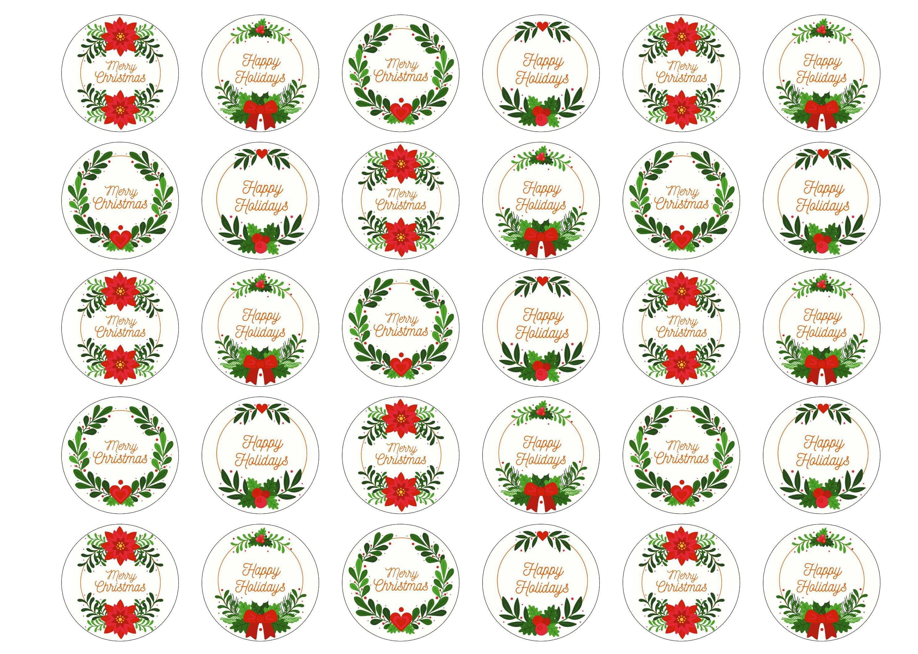 30 edible toppers with Christmas Wreath images