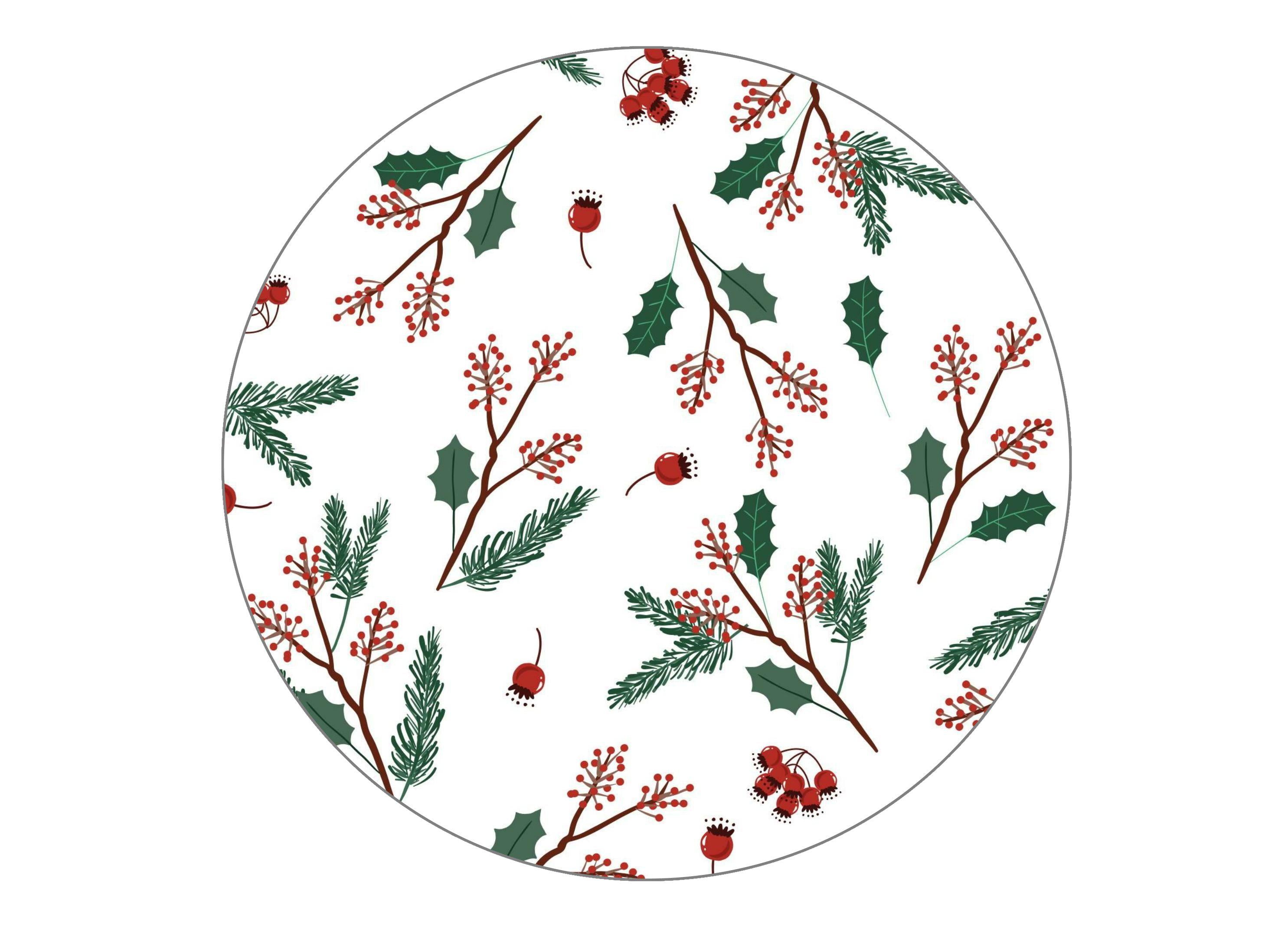 190mm printed cake topper with a Christmas holly pattern