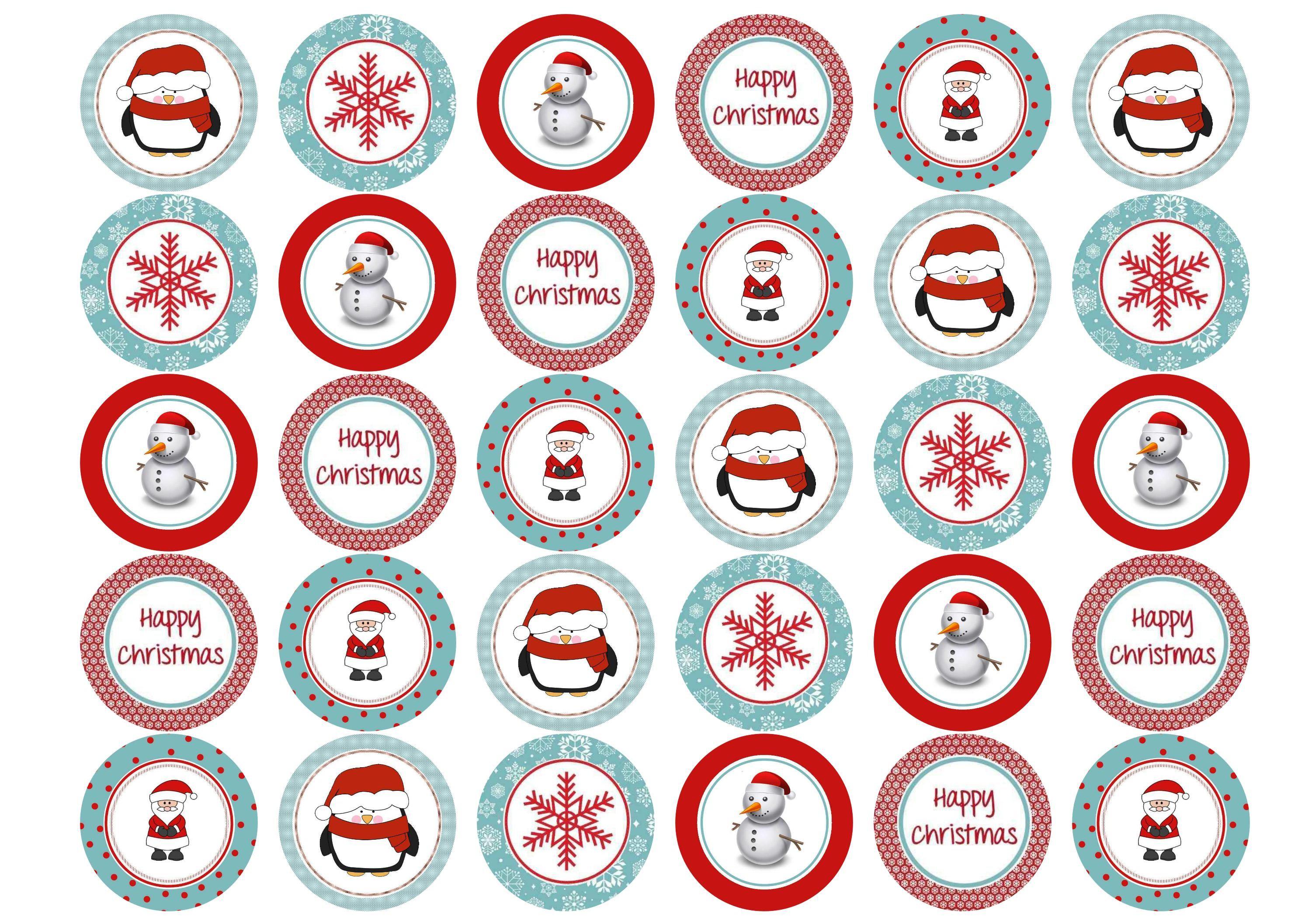 Printed Christmas cupcake toppers and cupcake toppers printed onto rice paper or icing