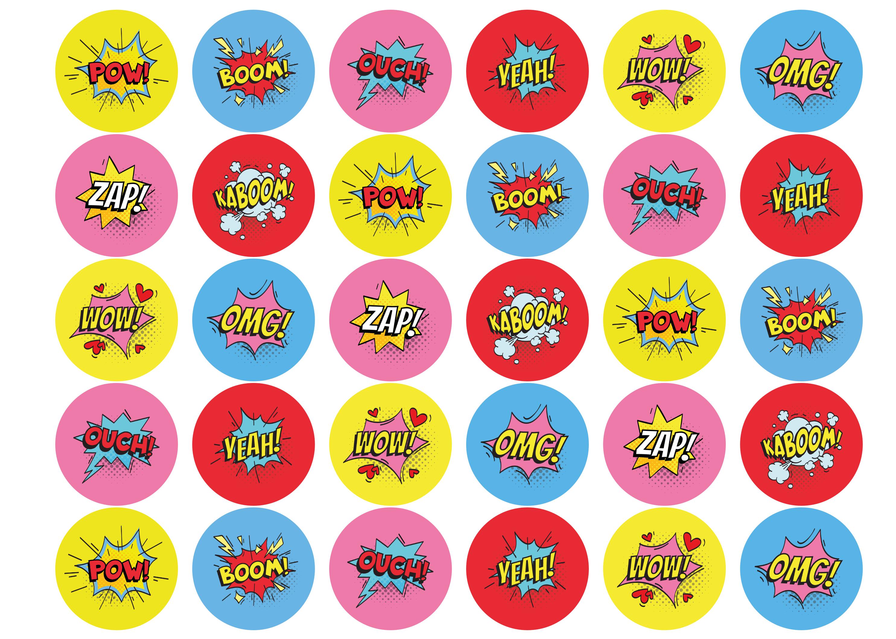 30 edible comic superhero toppers