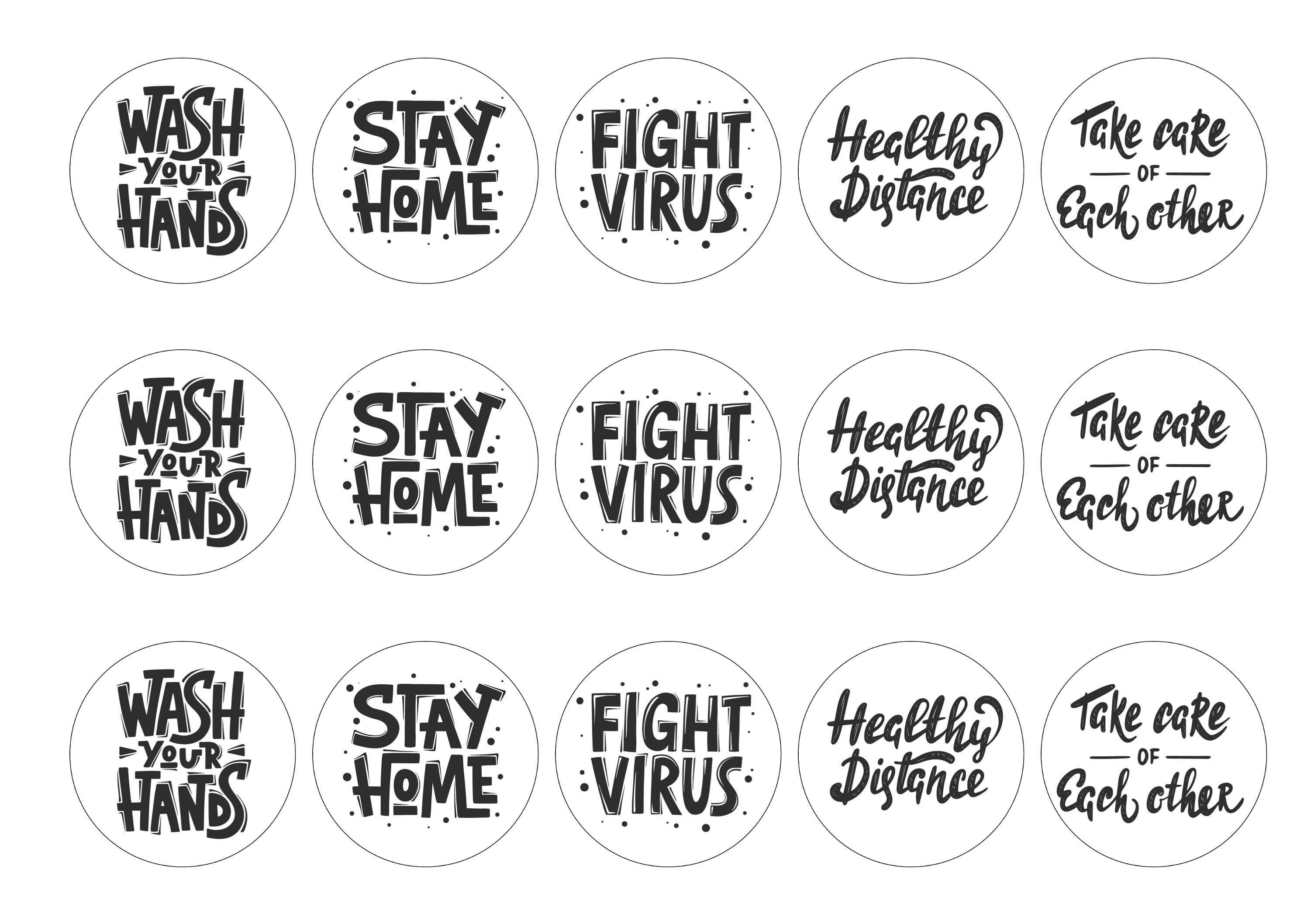15 printed toppers with Coronavirus guidance slogans