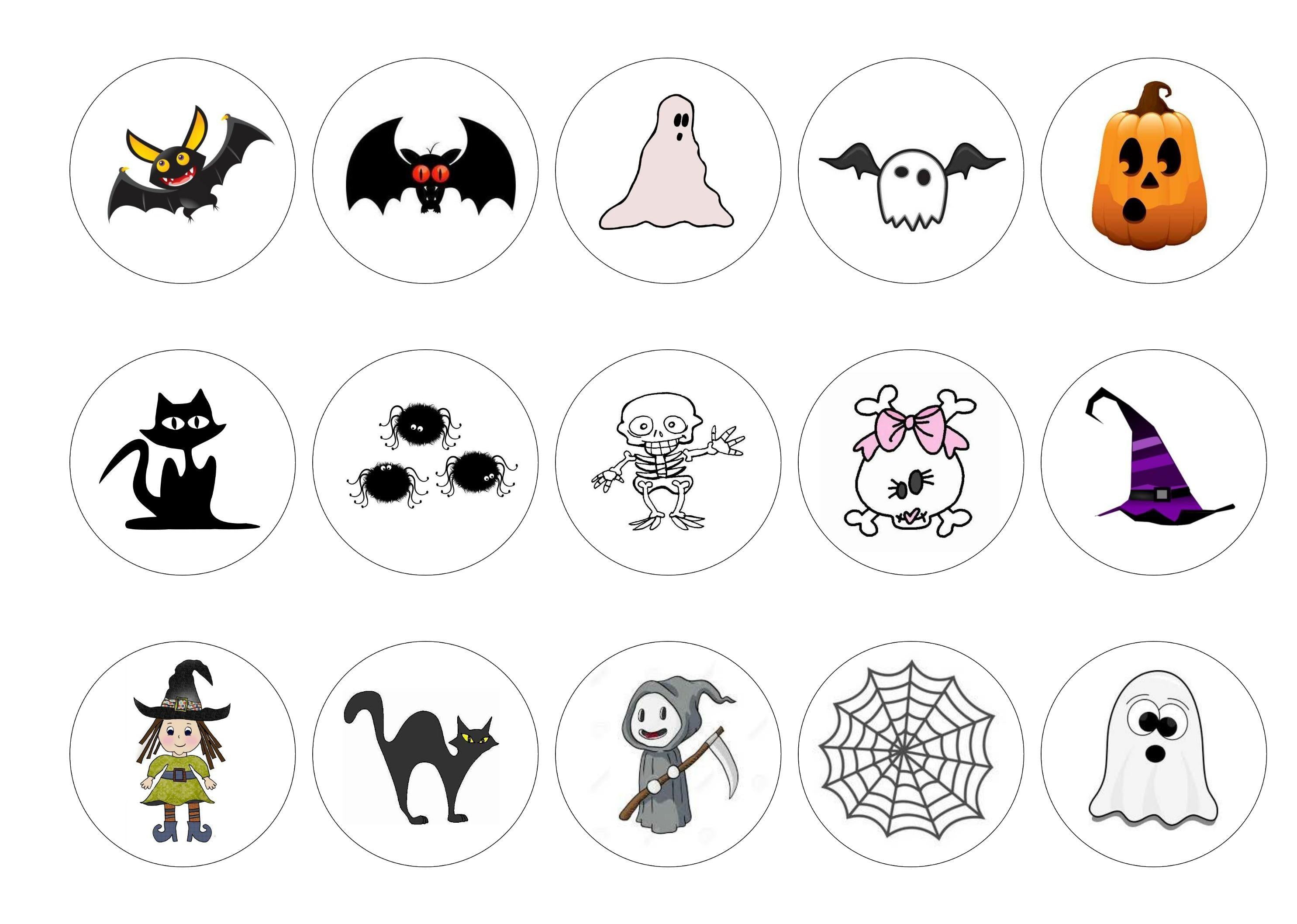 Printed cupcake toppers with cute Halloween pictures