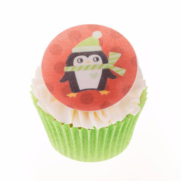 Edible Christmas Penguin cake toppers and cupcake toppers printed onto rice paper or icing