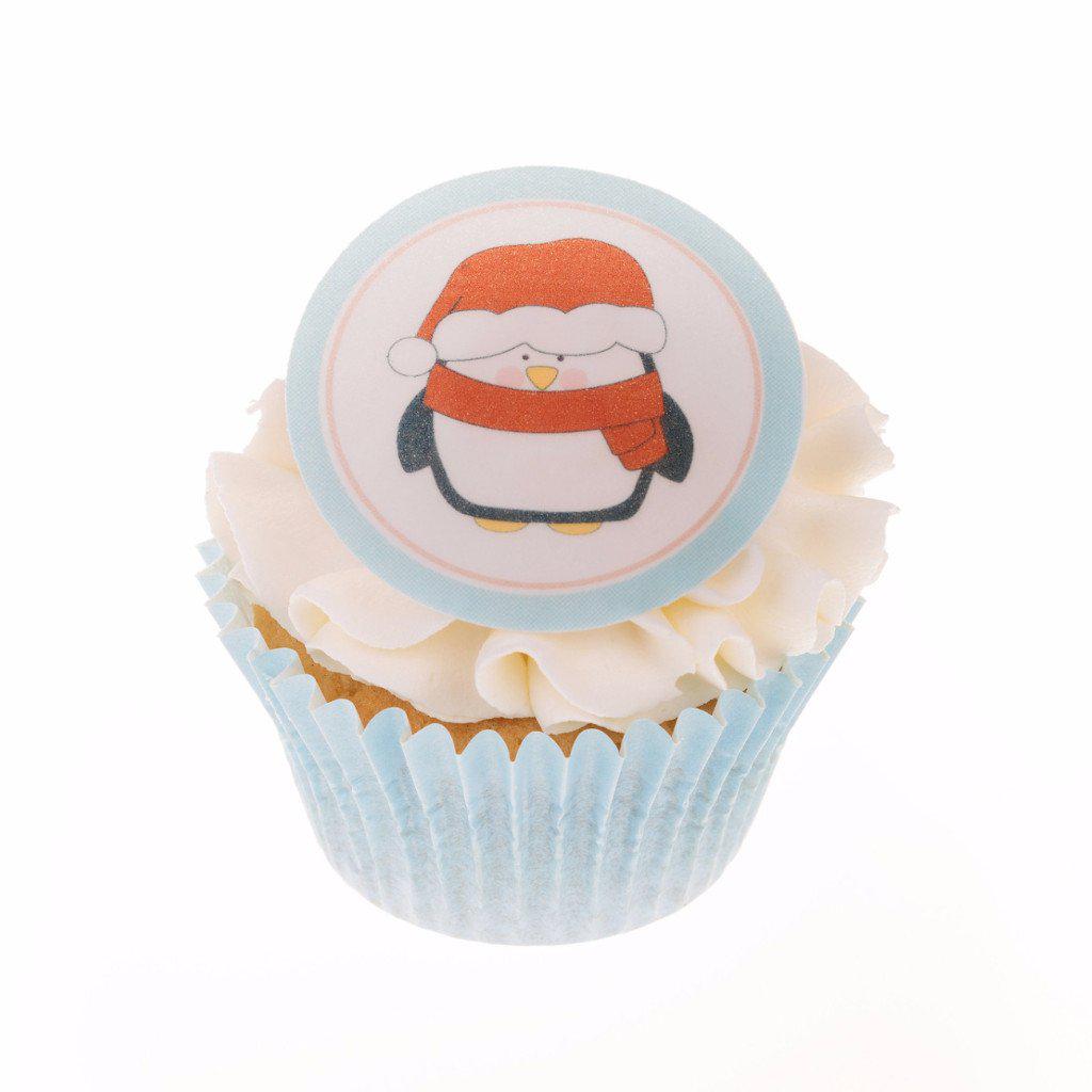 Edible Christmas Penguin cake toppers and cupcake toppers printed onto rice paper or icing